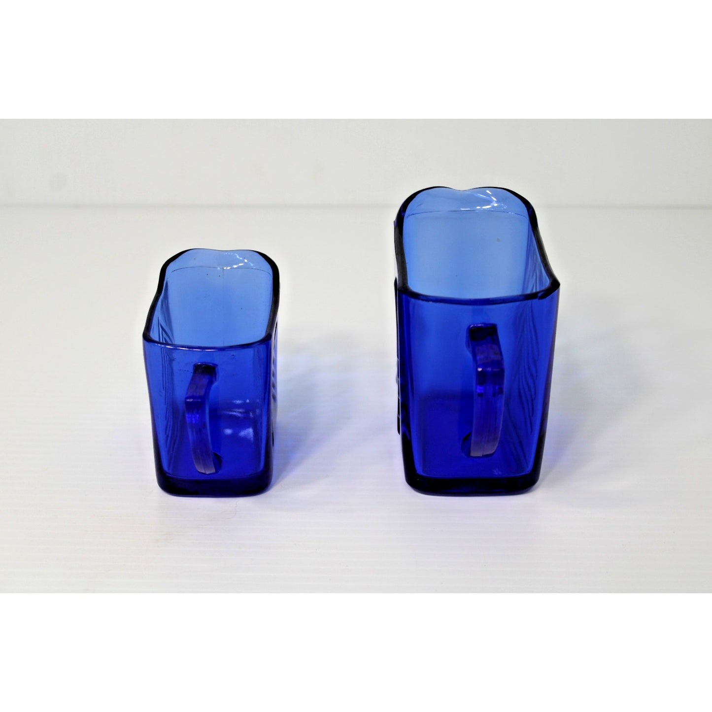 Vintage 1930s Hazel Atla Cobalt Glass, Blue Art Deco Milk & Creamer Chevron Set