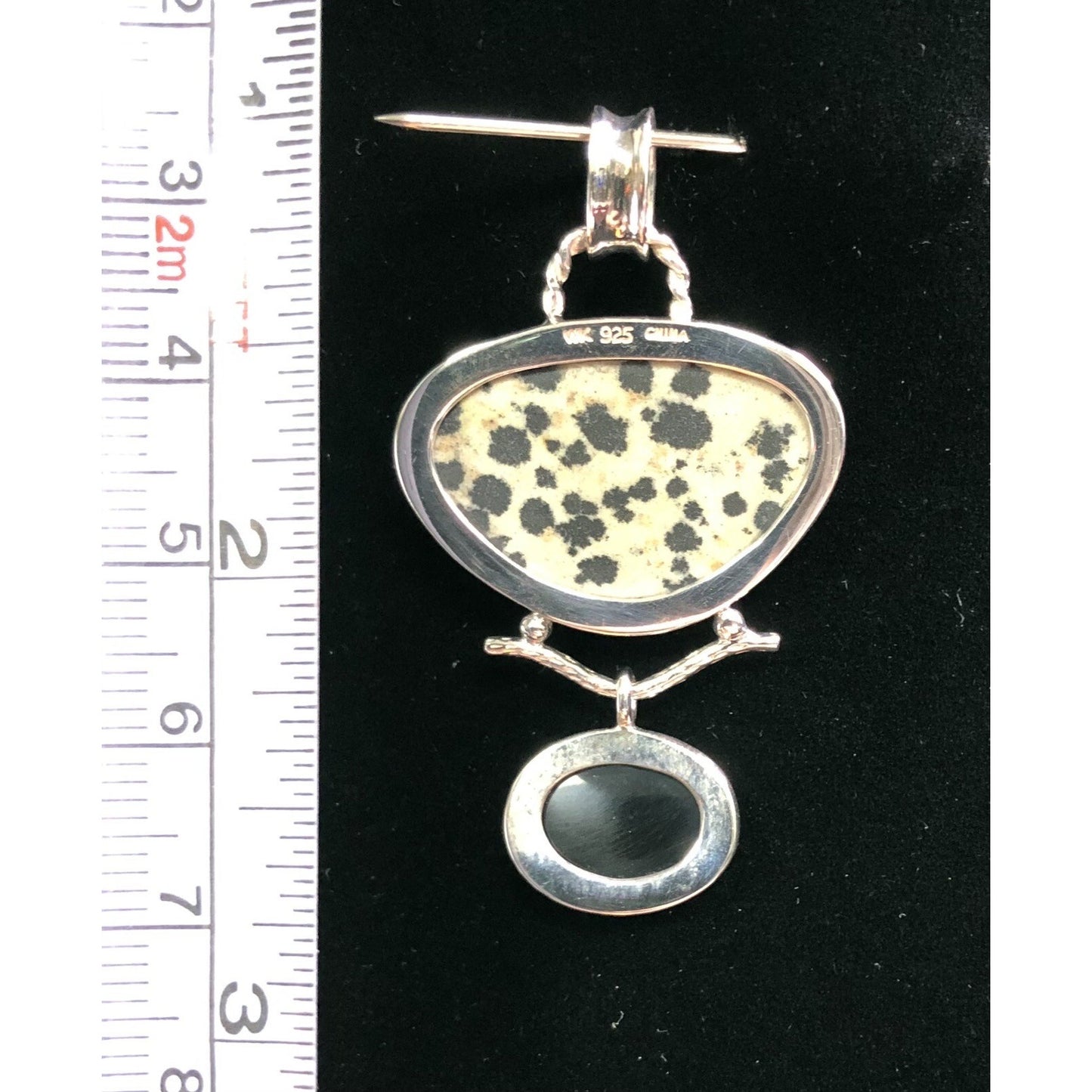 Vintage Dalmation Jasper Black Onyx Sterling Silver Pendant Whitney Kelly 925