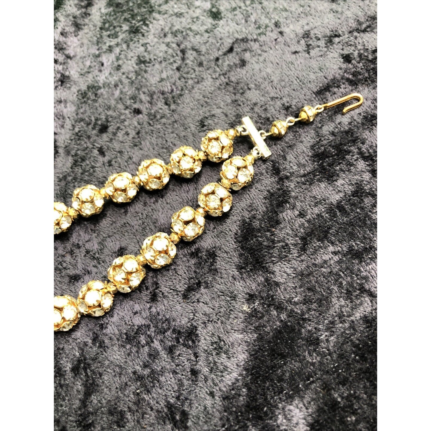 VTG Double Strand Elegant Choker Necklace Goldtone Rhinestones 16” Adjustable