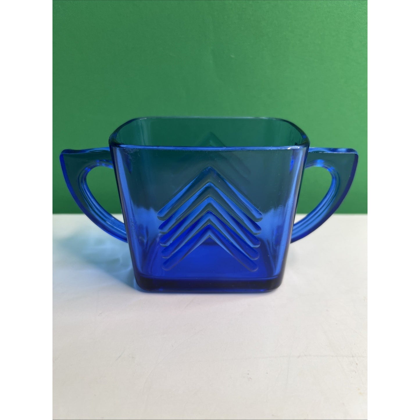 Vintage HAZEL ATLAS Chevron Cobalt Depression Glass Open Sugar Bowl