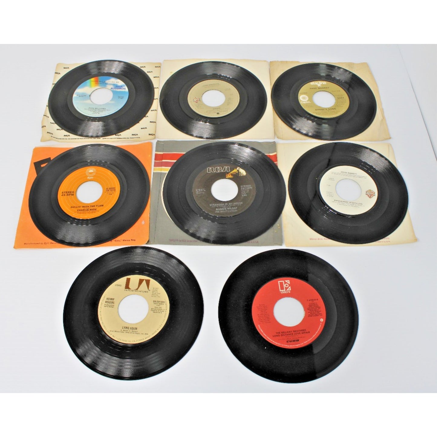 Lot of 8 Country 7" 45 RPM, 70s-80s Kenny Rogers, Charlie Rich, Don Williams- EX