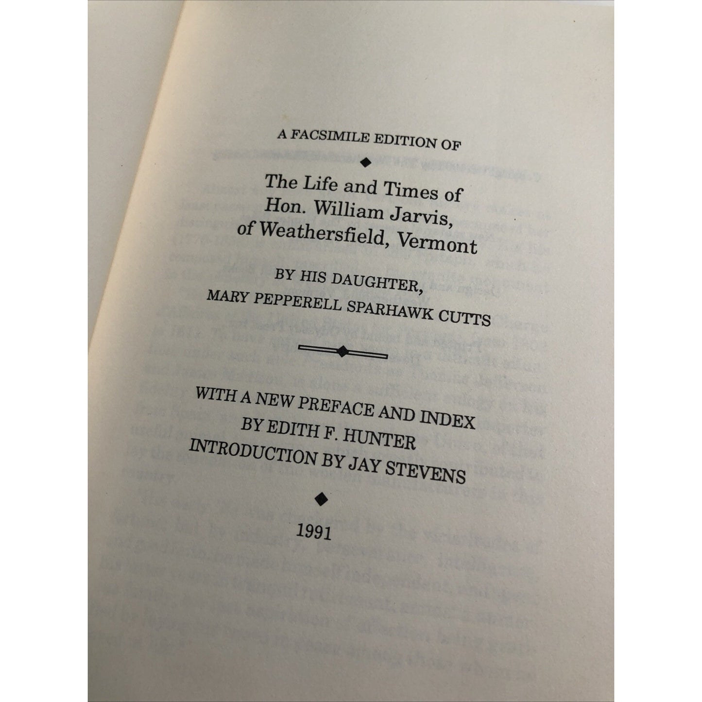 The Life and Times of Hon. William Jarvis of Weathersfield, Vermont 1991 CUTTS