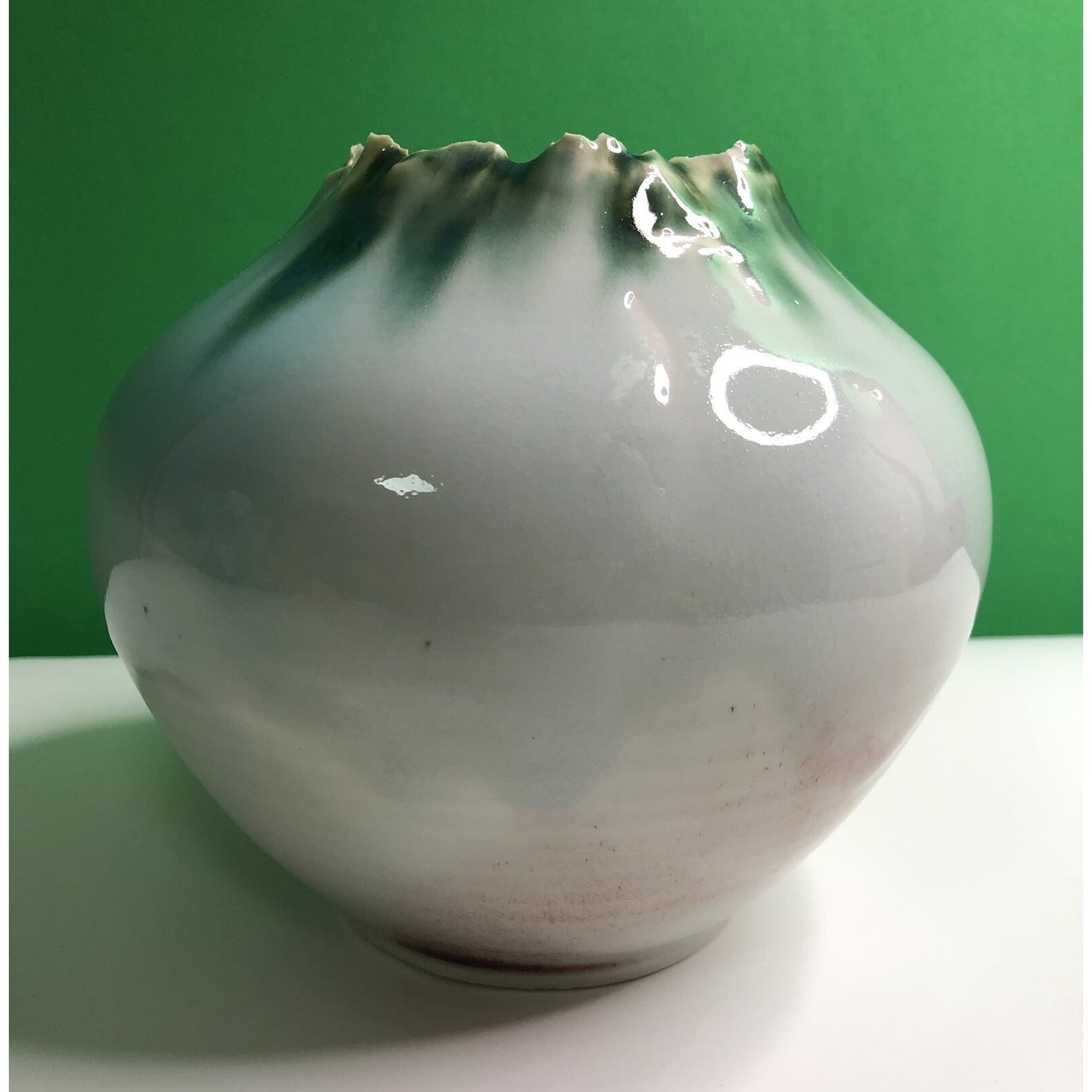 Artist Signed VALDA COX POTTERY VASE Freeform Crater Ruffled Edge Pennsylvania
