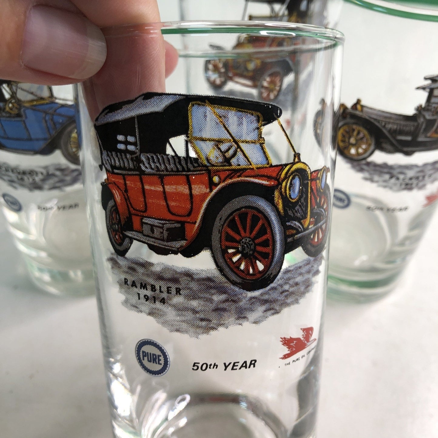 Set 6 Libbey PURE OIL COMPANY 50th Year GLASSES Tumblers Antique Classic Cars