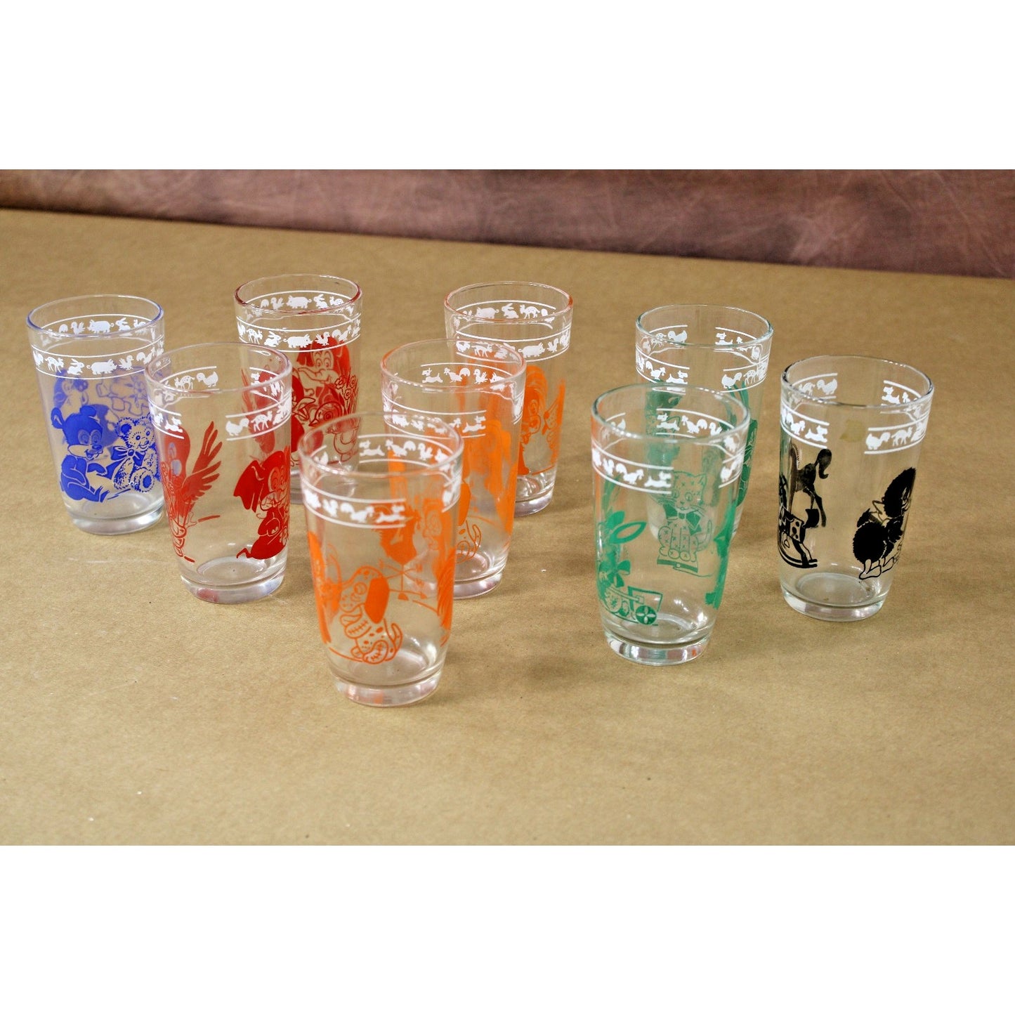 Vintage Kids' Juice Glasses Swanky Swigs Kraft Animals Cups Hazel Atlas 9 total