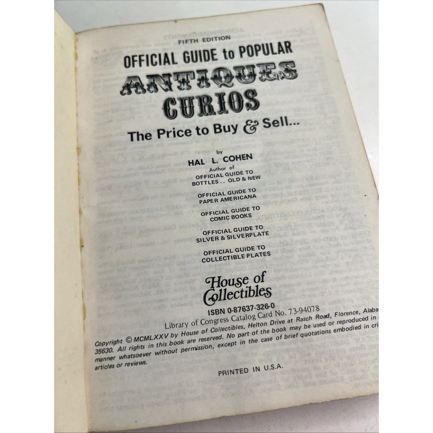 Official Guide To Popular Antiques Curios The Price To Buy & Sell by Hal L Cohen