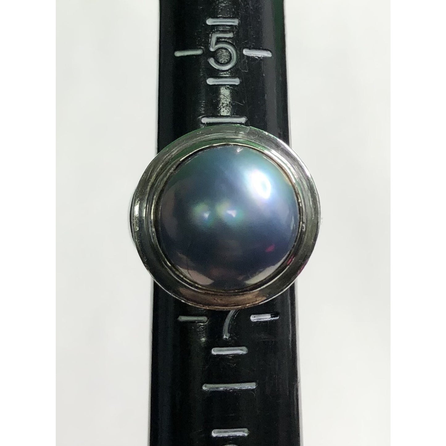 Vintage Blue Mabe Pearl Sterling Silver Cabochon Statement Ring Ornate Shank