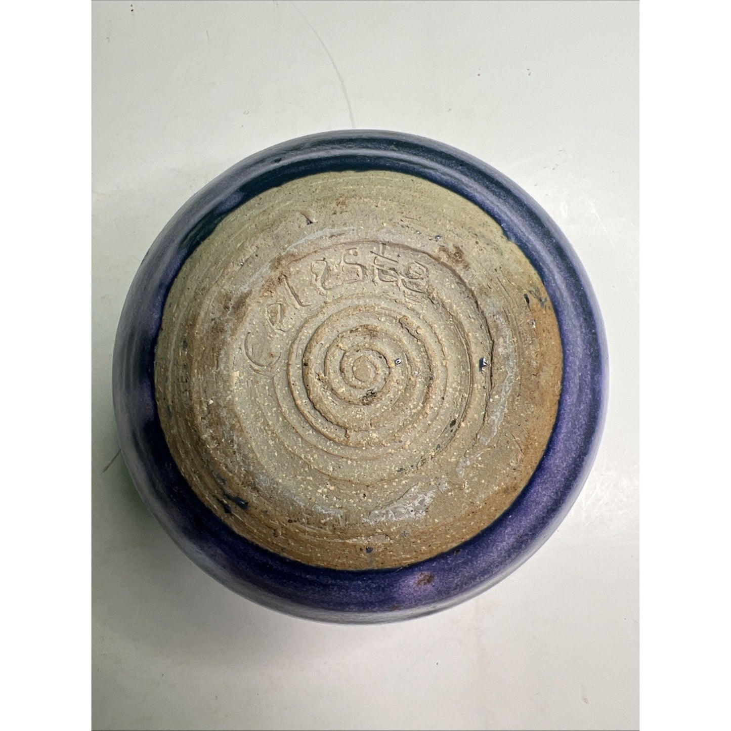 Studio Art Pottery Ceramic Blue And Purple Hues Drip Glazed Vintage Vase