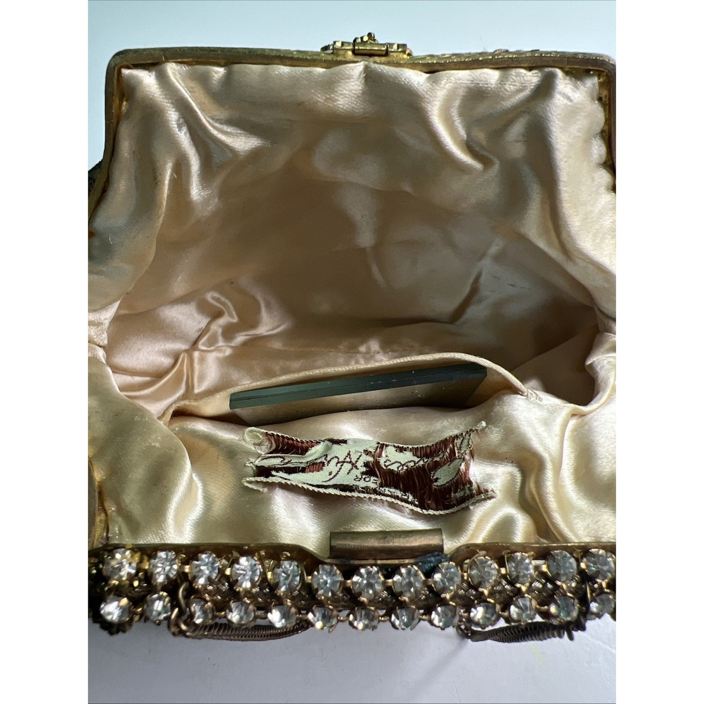 Frances Hirsch France Gold Brocade & Rhinestone Clutch Purse With Matching Belt
