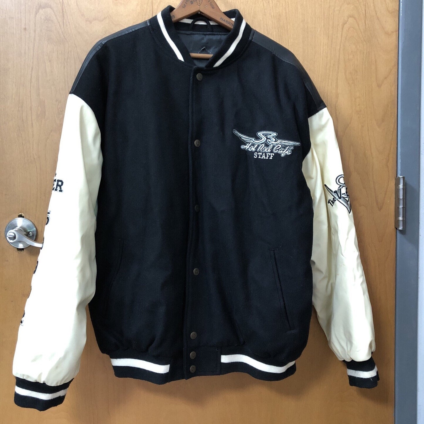 Steve & Barrys Hot Rod Cafe V Eights Rare Bomber Varsity Jacket Men’s L Black
