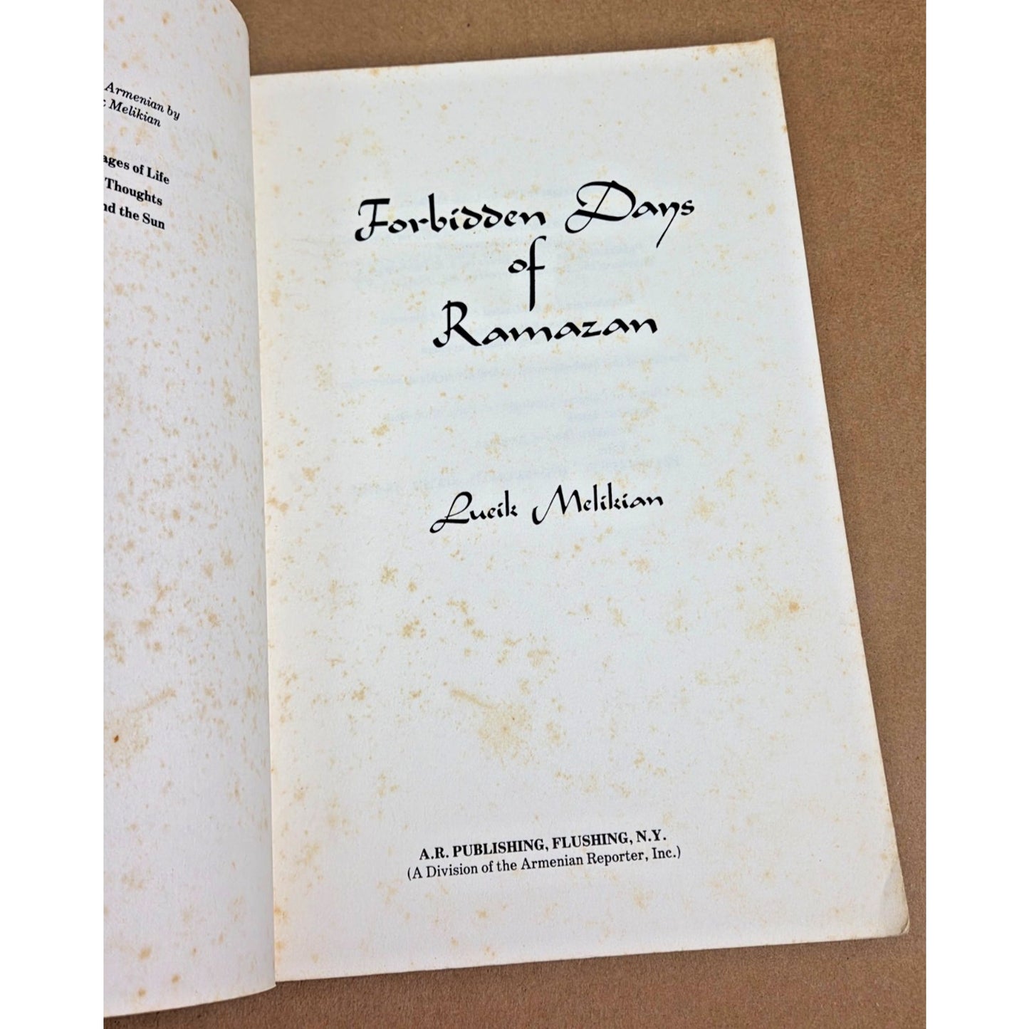 SIGNED 1978 Forbidden Days of Ramazan by Lucik Melikian Paperback Edition