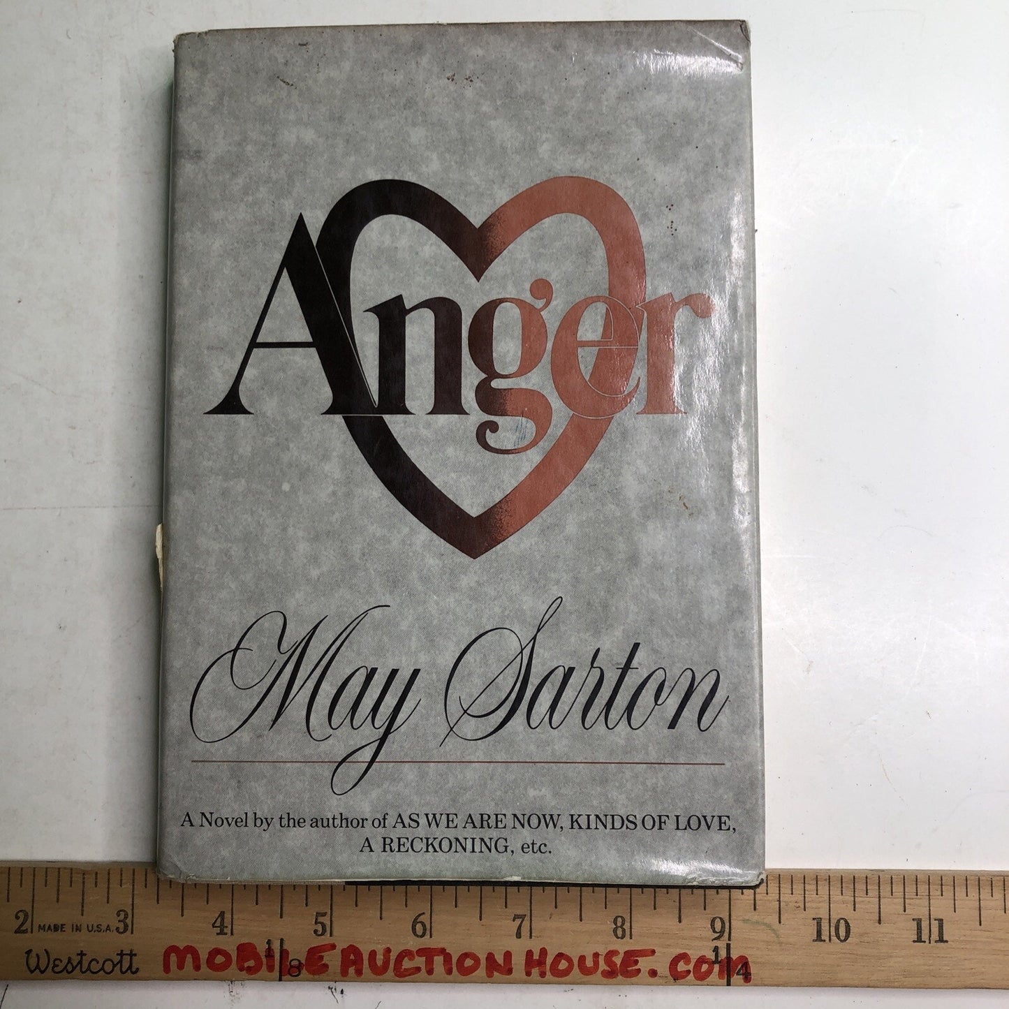 ANGER By May Sarton 1982 Novel Hardcover Dust Jacket