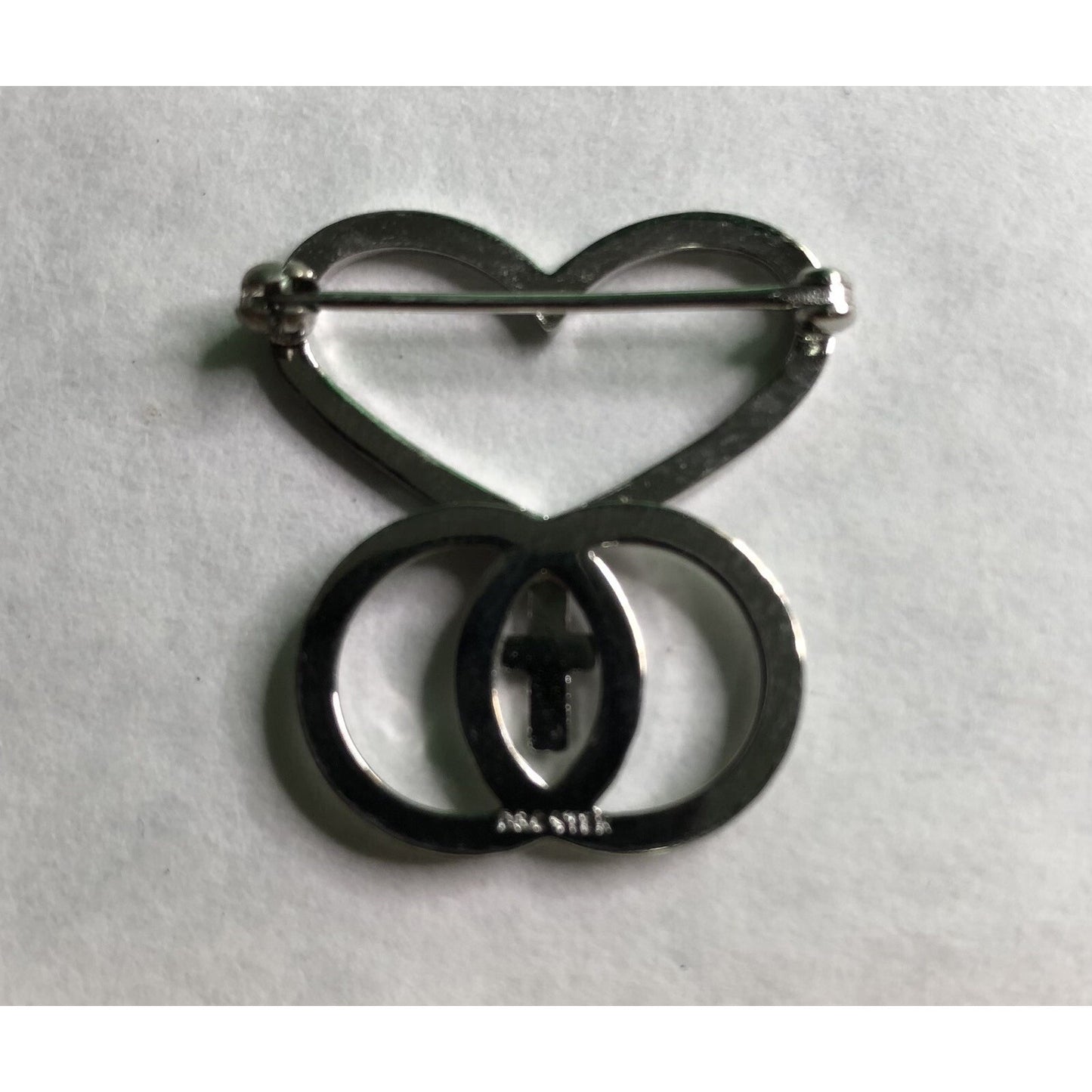 Vintage Signed D&C Sterling Silver Heart Infinity Cross Pin Brooch 1" Catholic