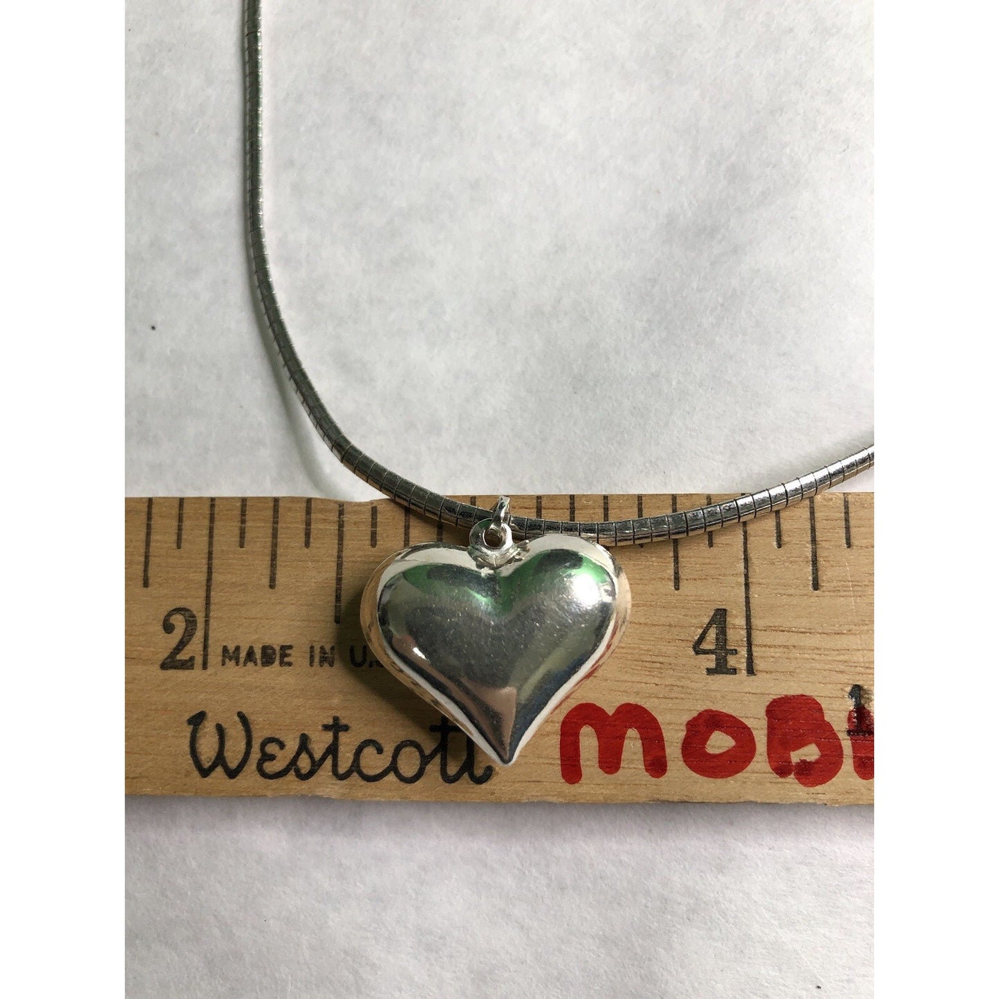 Vintage 17” Sterling Silver Chain With Puffed Molded Heart Pendant Italy 925