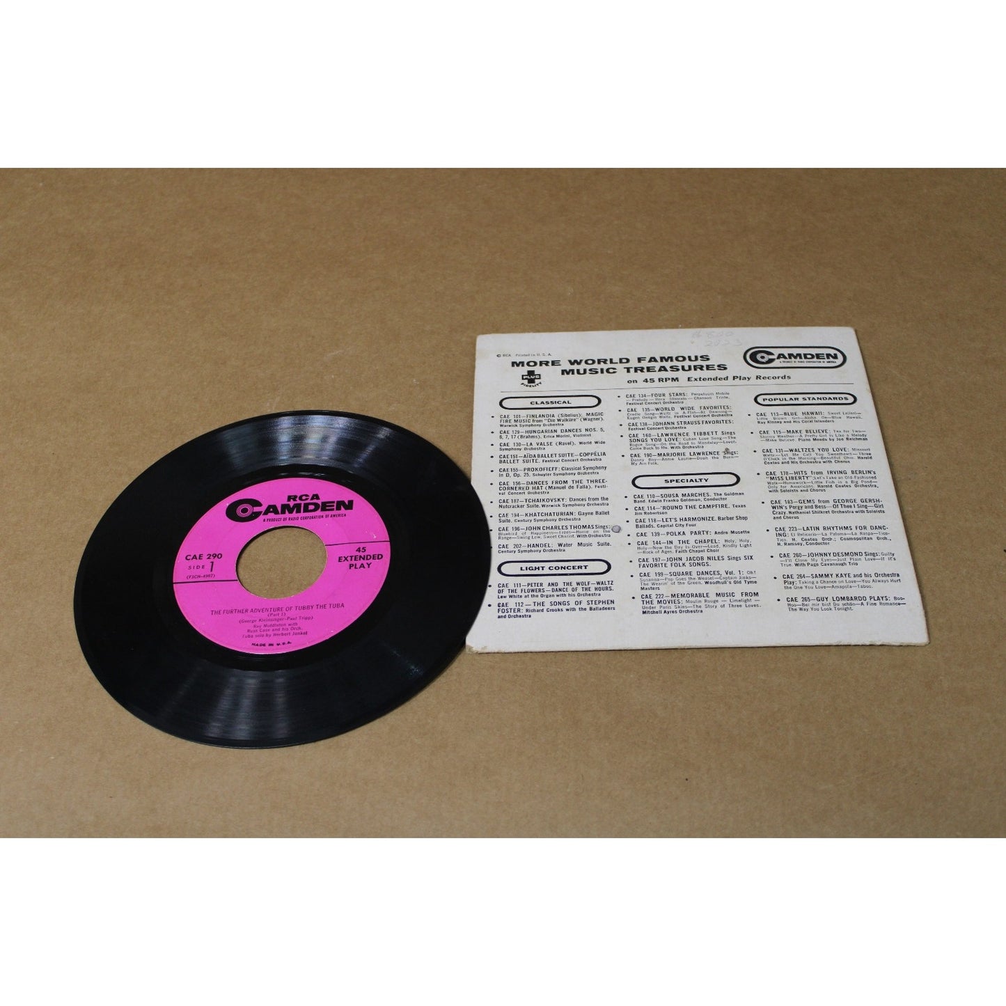 VTG Children's 45 "Further Adventure of Tubby the Tuba" RCA Camden 1950s