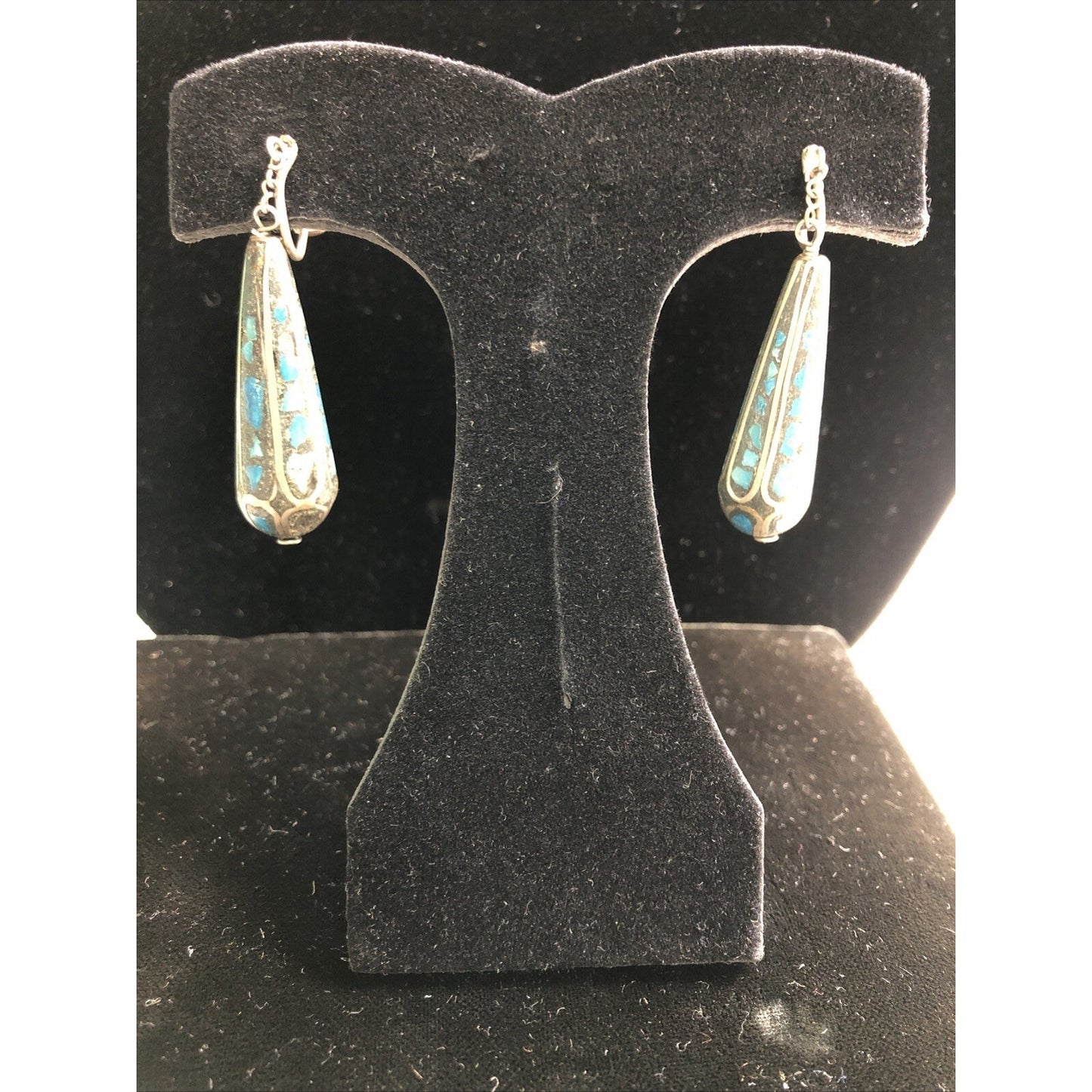 Unique Vintage Screw Back Turquoise Or Lapis Dangle Earrings