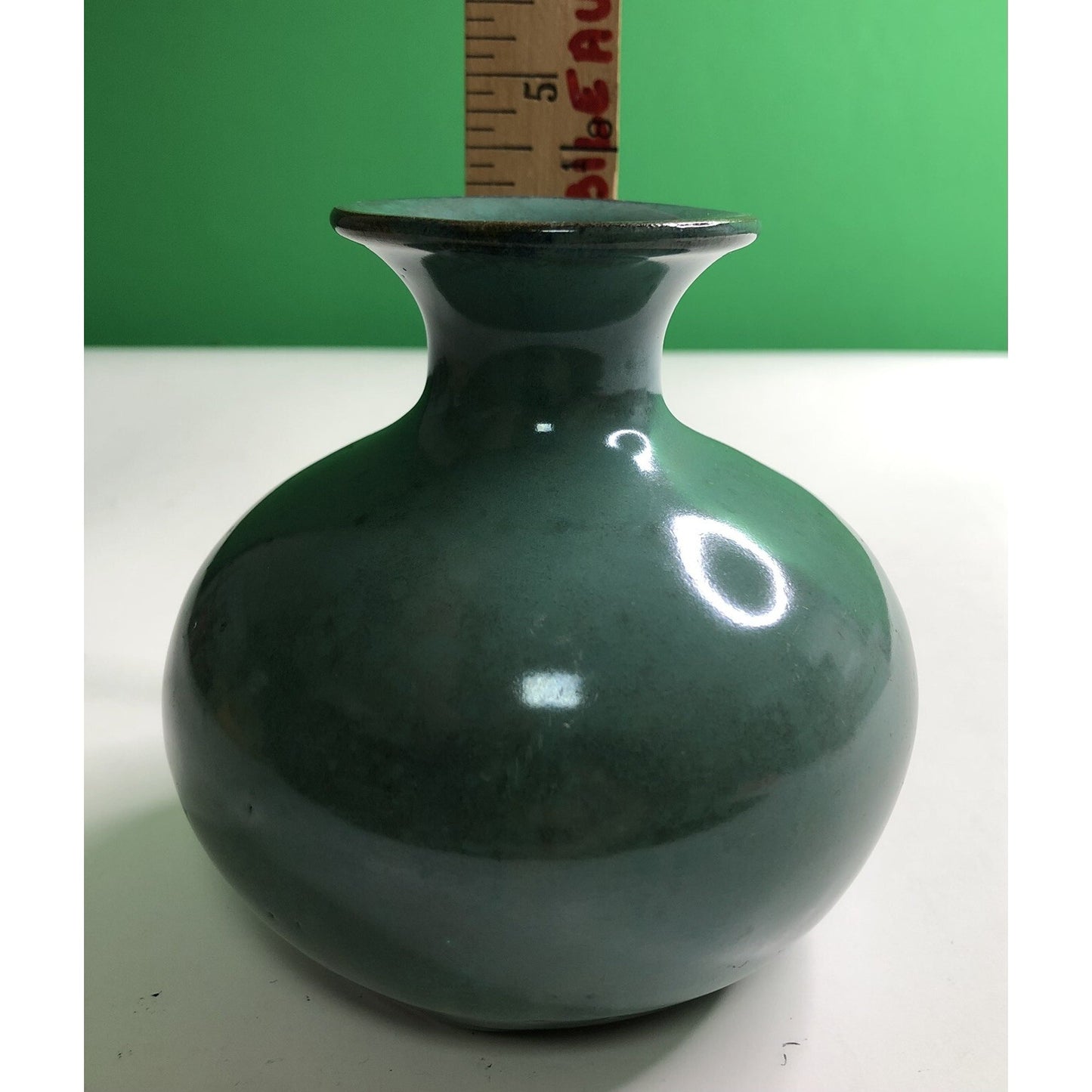 Vintage W. J. GORDY Pottery VASE Hand Made Thrown Green Glaze Verdi Gris Clay