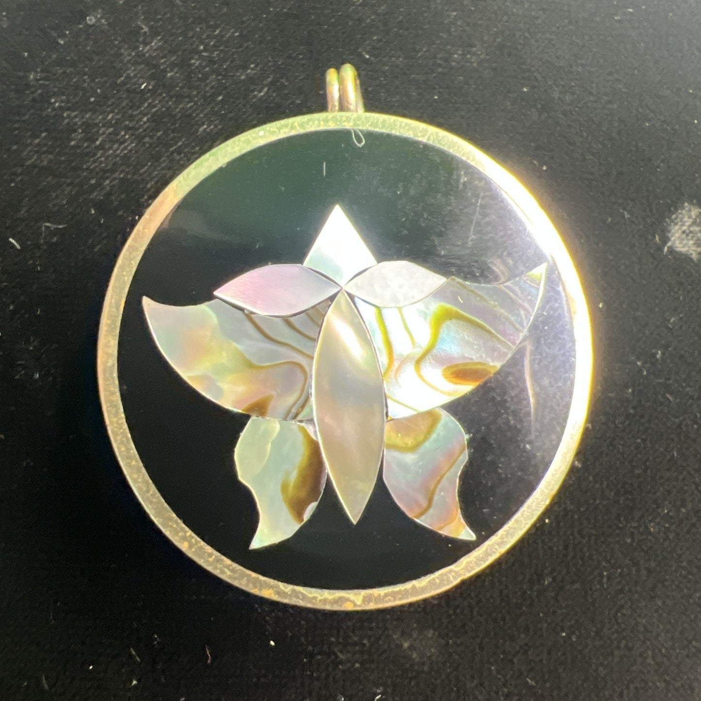 Vintage Mexican Alpaca Silver & Abalone Inlay Pendant & Locket Keepsake Box MOP