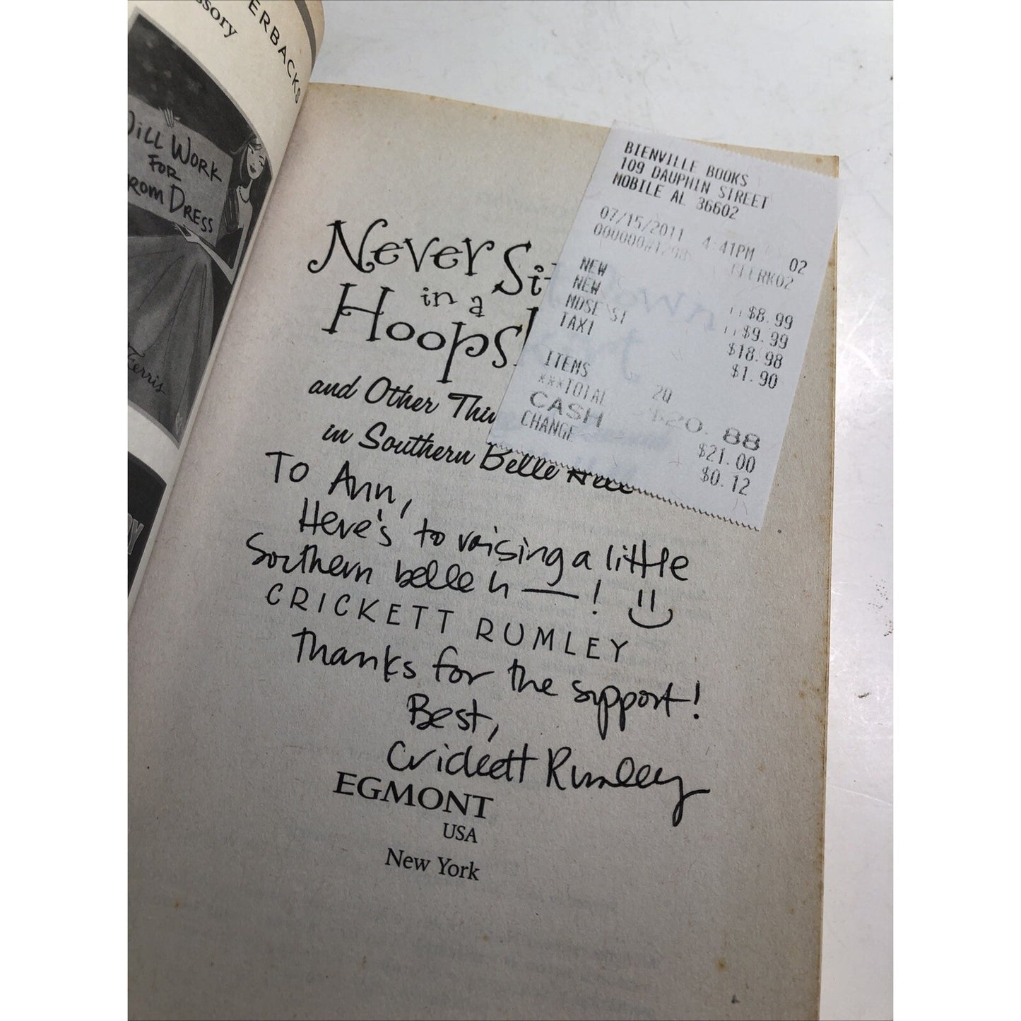 Never Sit down in a Hoopskirt By Cricket Rumley Signed By Author PB 2011