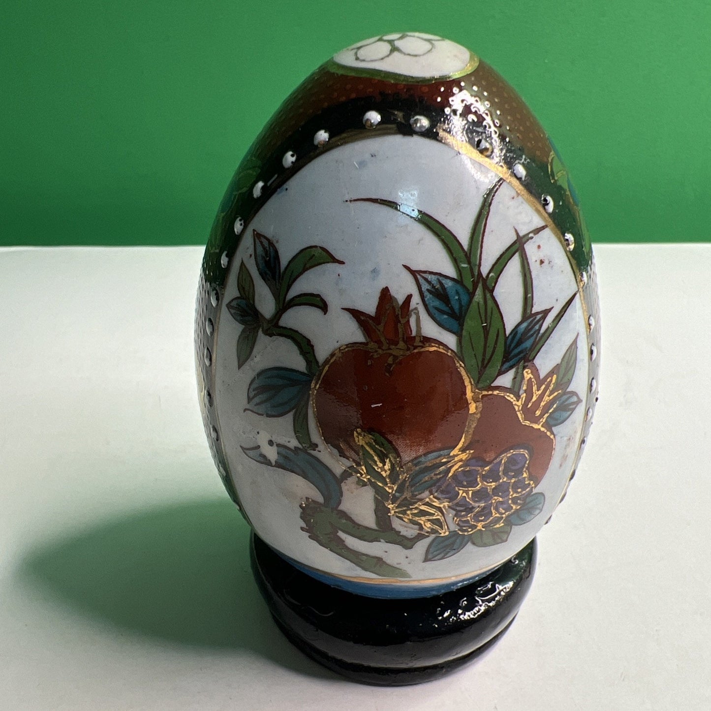 Vtg Satsuma Hand Painted Asian Oriental Chinese Ceramic Egg Fruit Floral