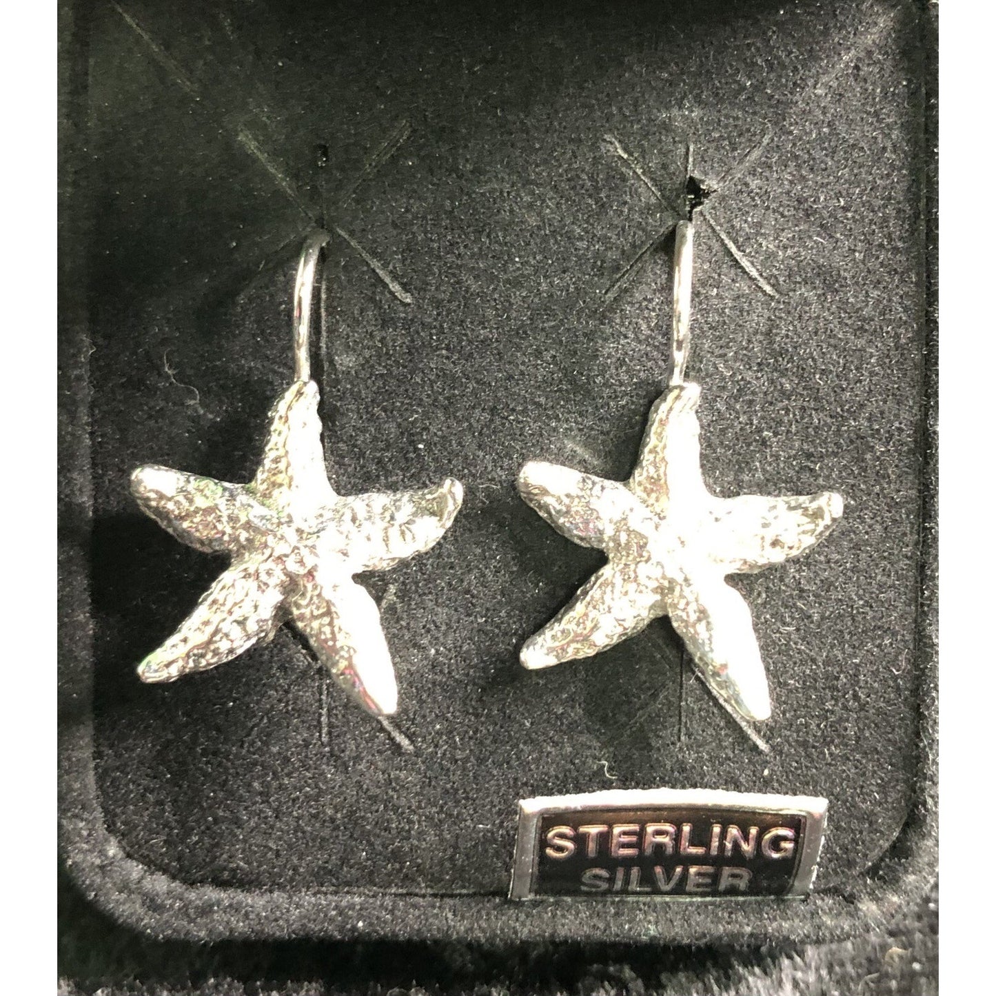 Vintage Sterling Silver Starfish Earrings Dangle Gift Box Sea Ocean Beach