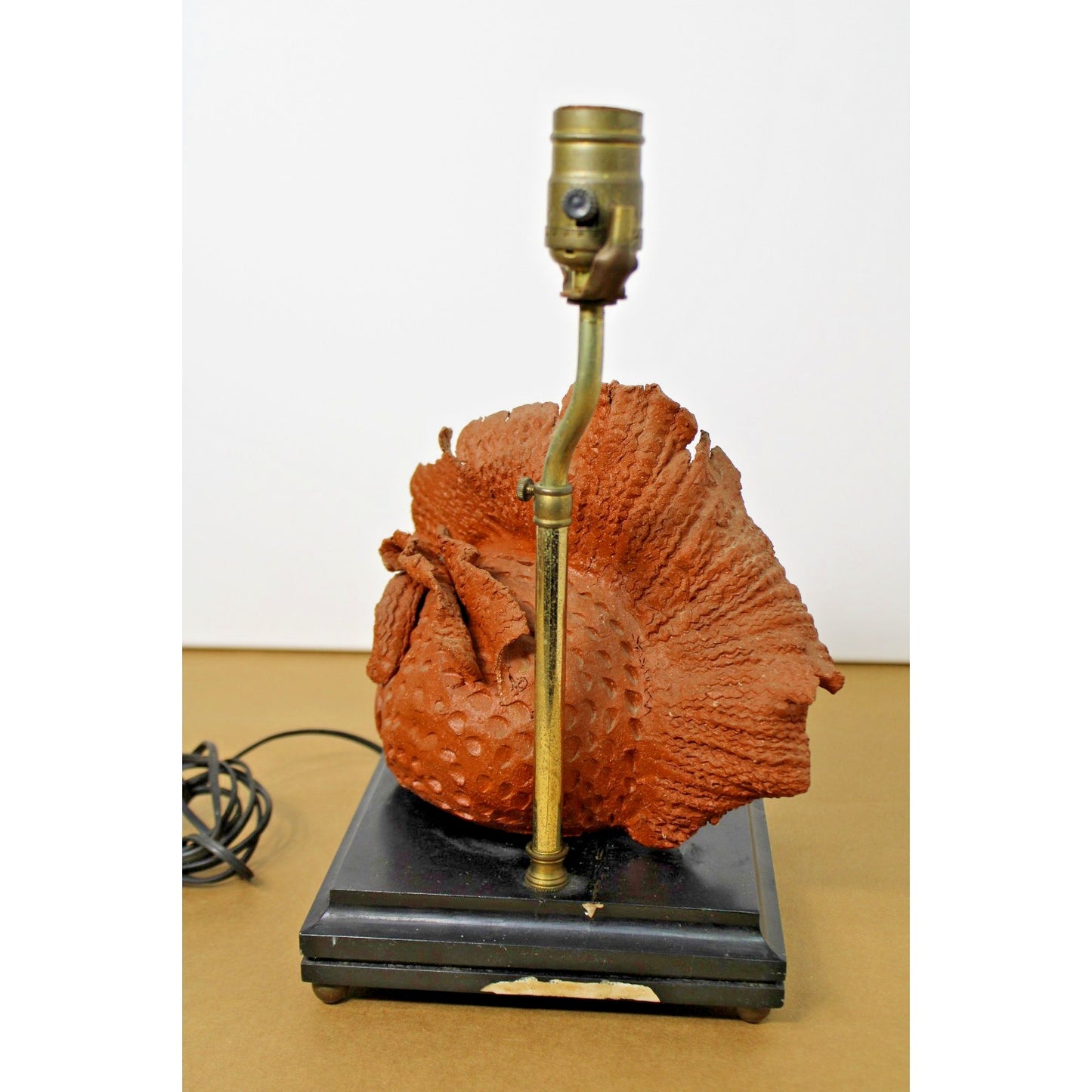 Artisan-made Pottery Terracotta Figural Reef Fish Lamp on Black Base, Untested