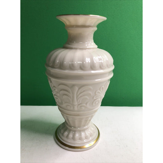 Vintage Lenox Vase Athenian Collection Embossed Floral Cream w/Gold Trim 7” Tall