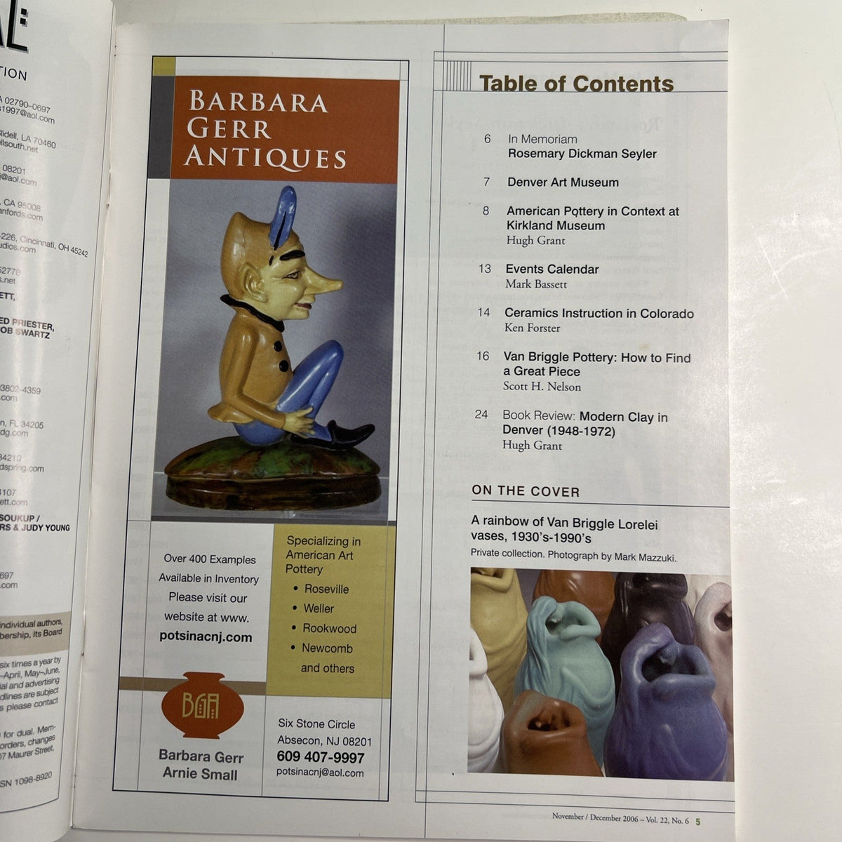 Journal of the American Art Pottery Association Nov/Dec 2006 Vol 22 #6 Illustrat