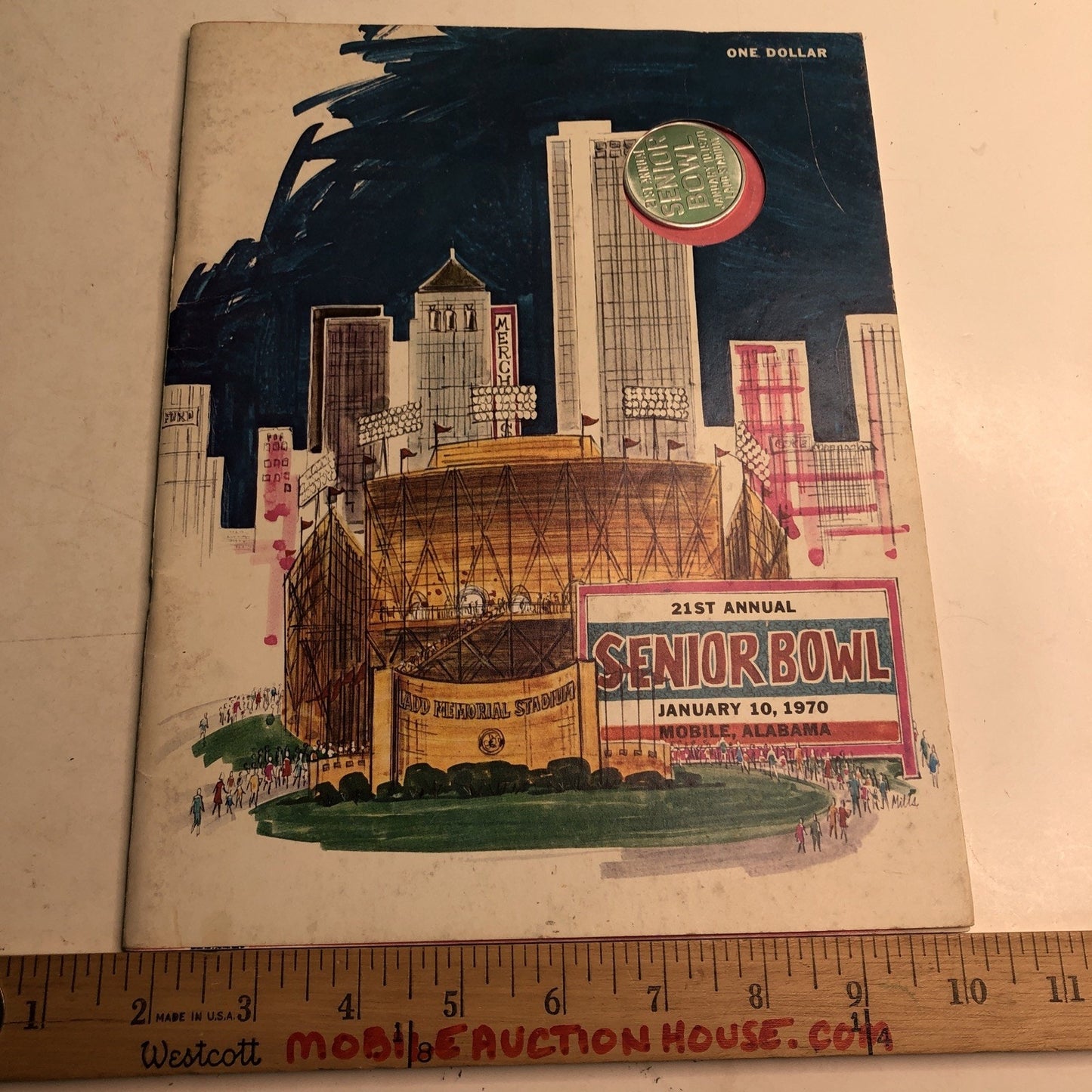 1970 NCAA Football Souvenir Senior Bowl Program w/ Coin Ladd Stadium Mobile AL