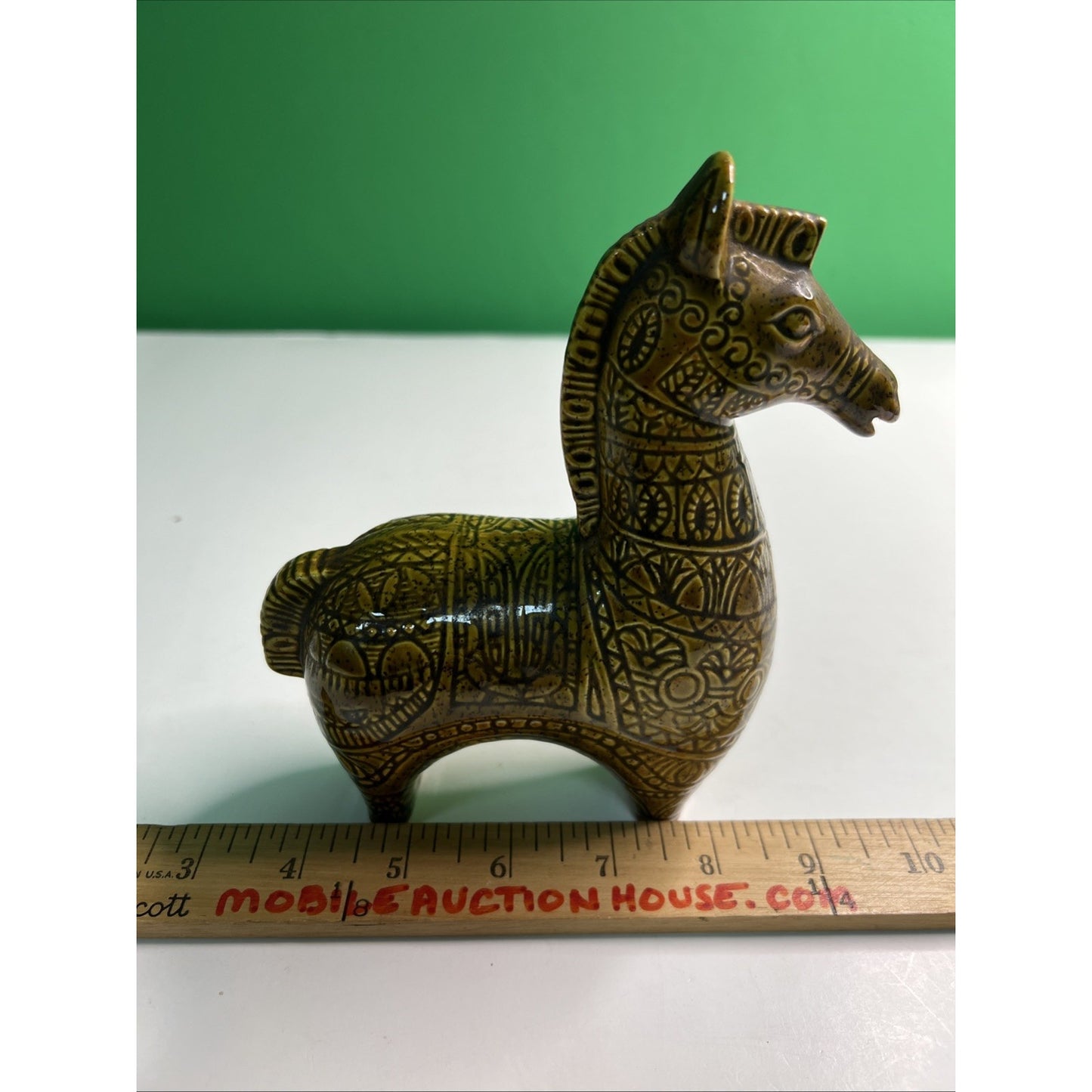 6.5” Mid Century Bitossi Style Glazed Ceramic Horse Signed By Artist