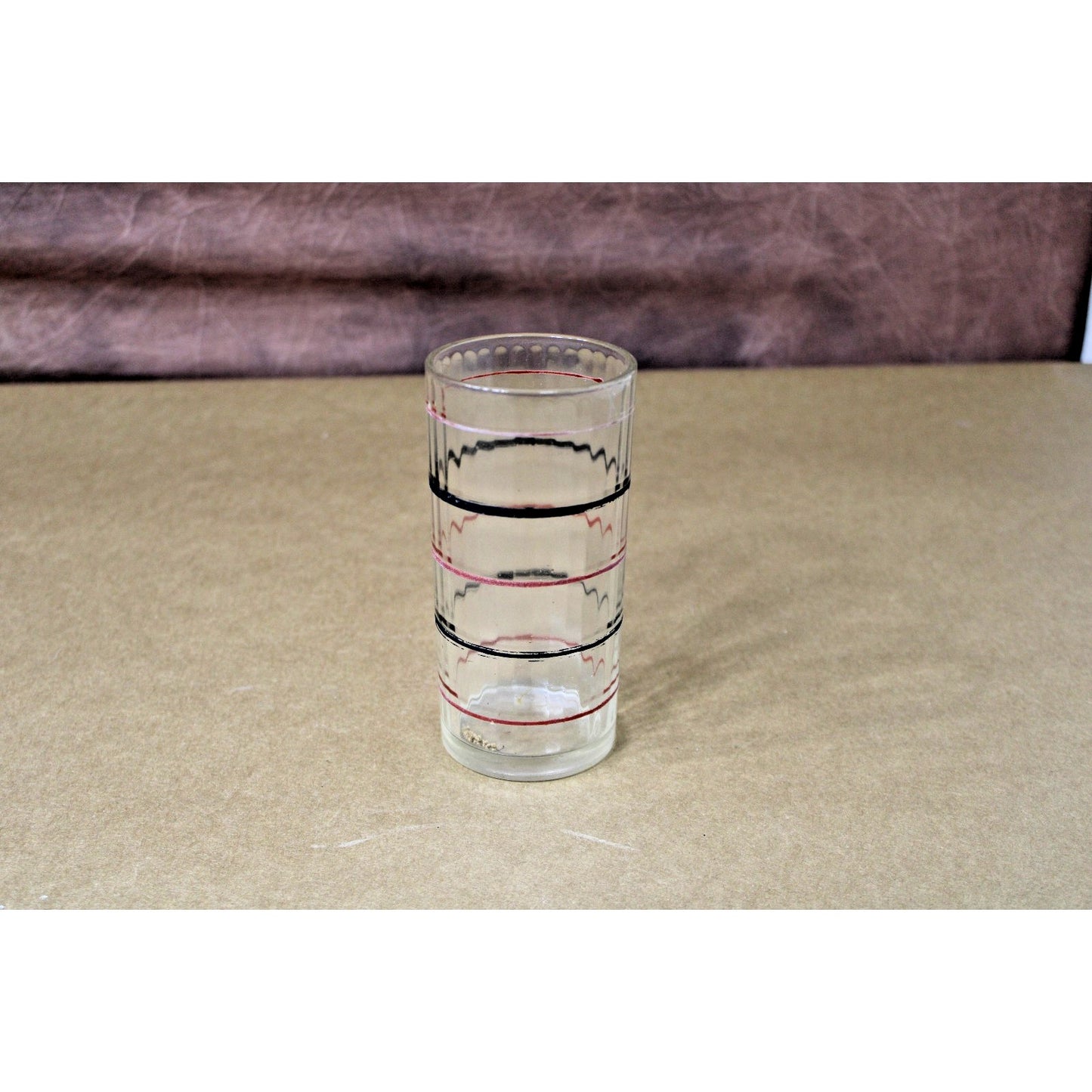 Vintage Red & Black Bands Stripes Ribbed Optic Drinking Glass Hazel Atlas