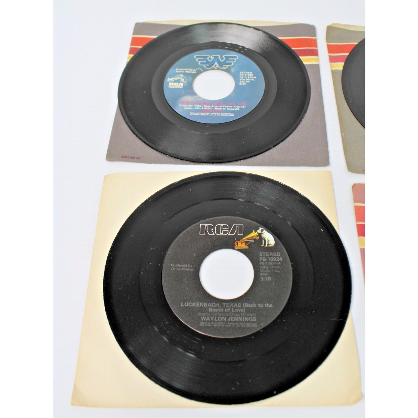 Waylon Jennings- Four 7" Country 45 RPMs- Luckenbach, Dukes of Hazzard, More
