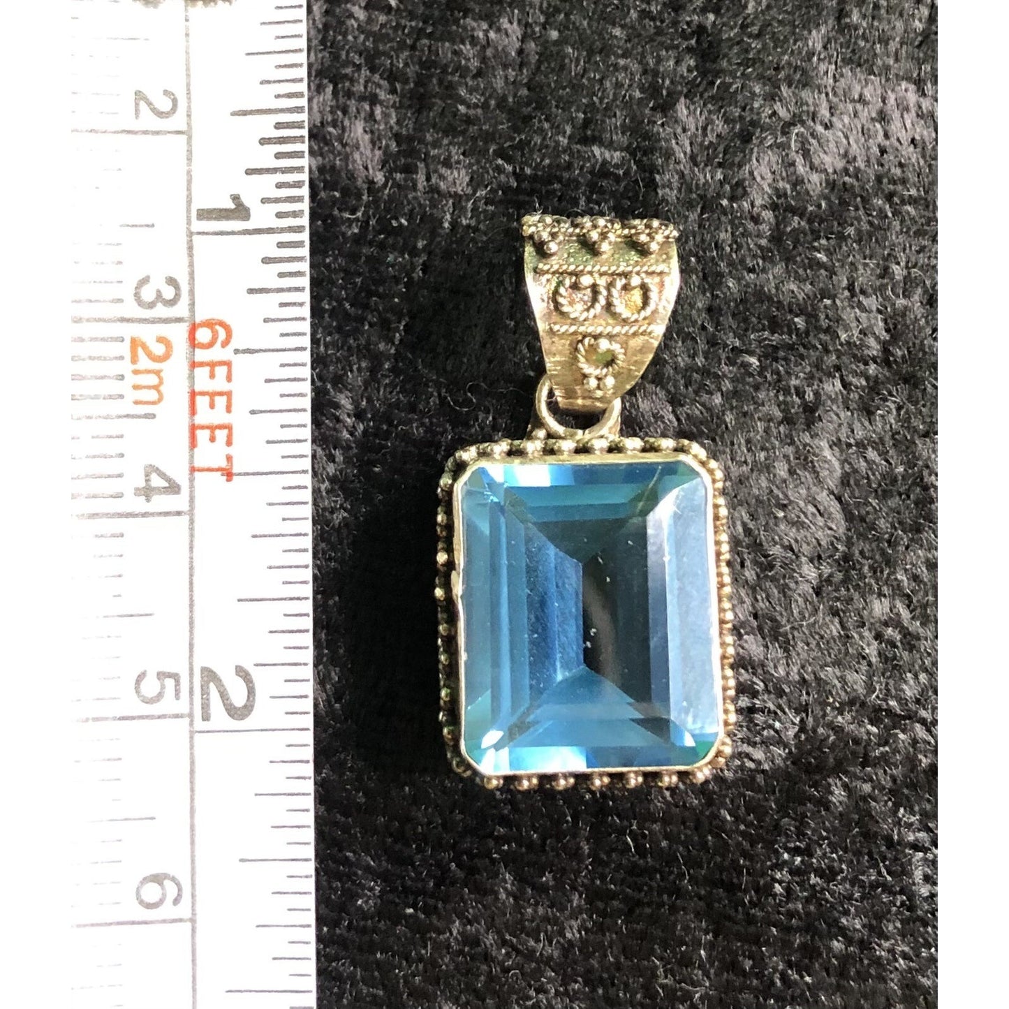 Vintage Blue Topaz Sterling Silver Pendant Filigree Setting 925