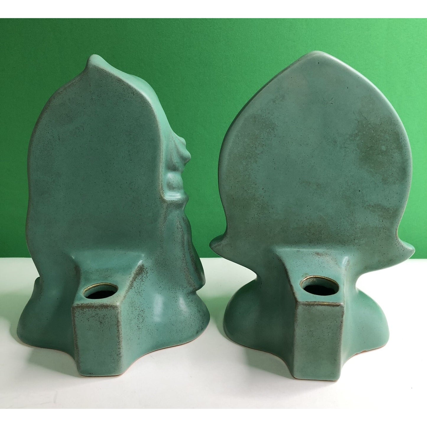 Roseville Burmese 1950 Art Pottery Male Female Candle Holders 80B 70B Verdi Gris