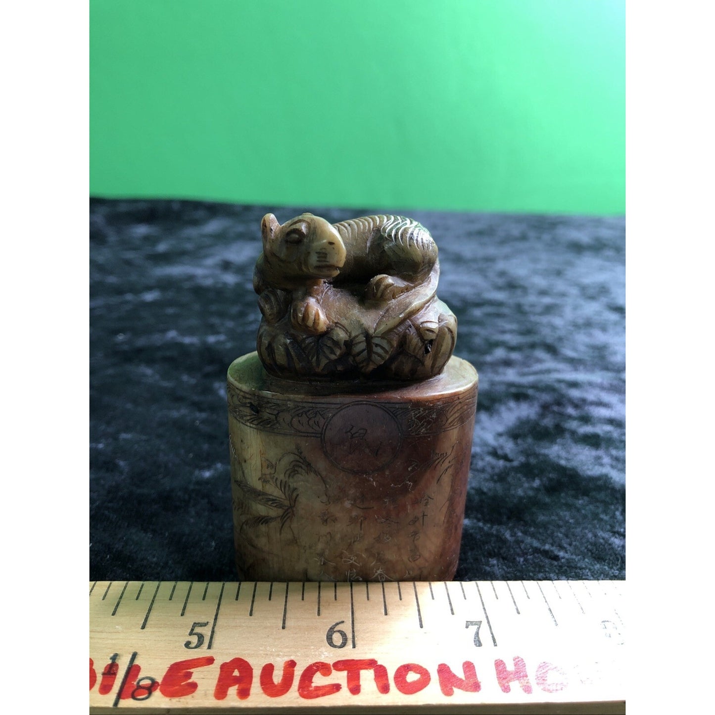 Antique Chinese Intricately Carved Stone Chop Seal Figural Rat Weasel