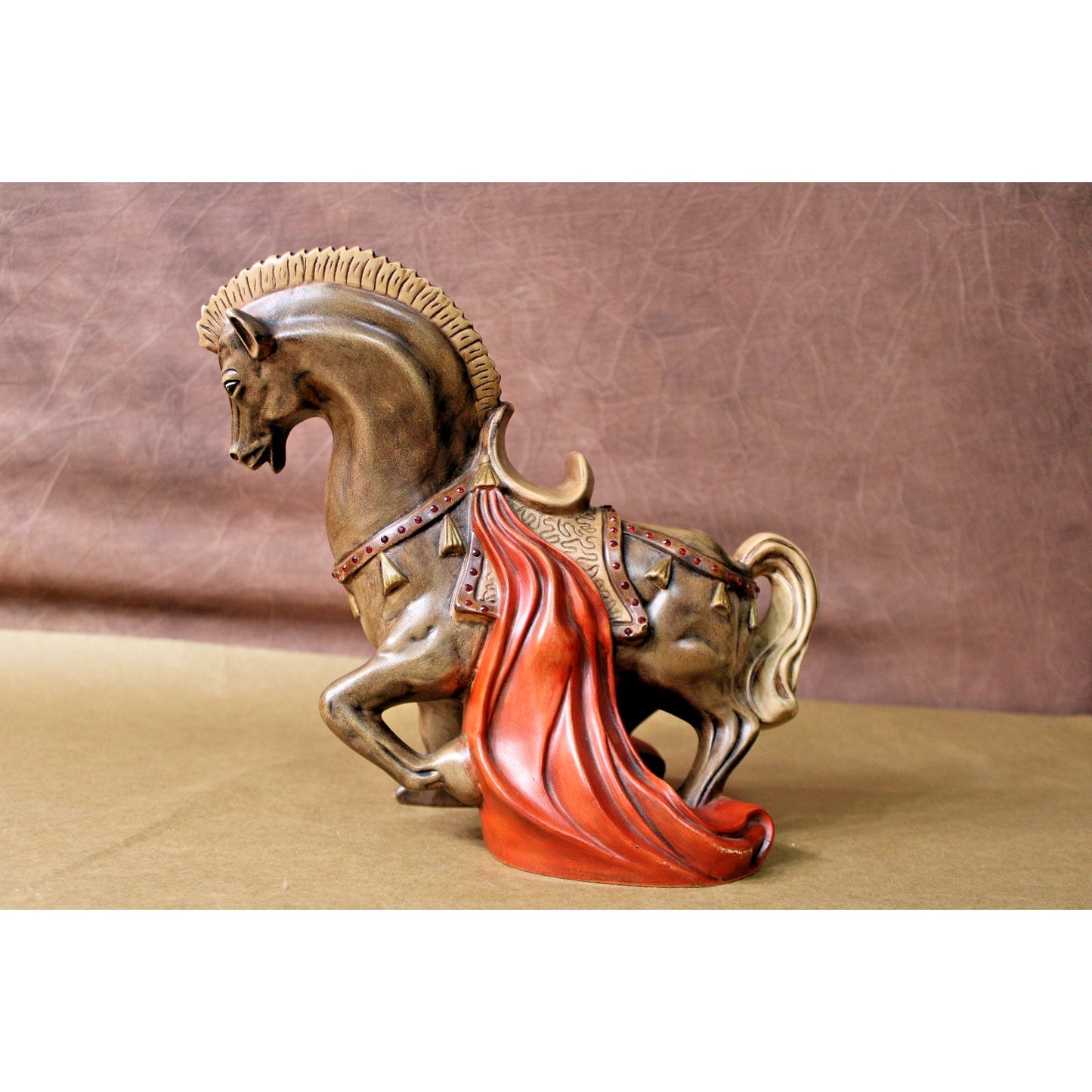Vintage Mid Century Hand Painted Ceramic Horse Figurine, 10" h x 11" w, Signed