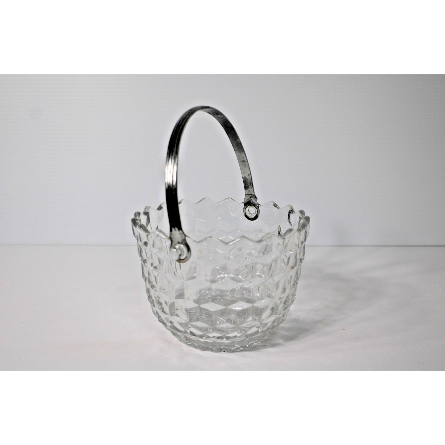 Beautiful Vintage American Fostoria Clear Crystal Ice Bucket with Chrome Handle
