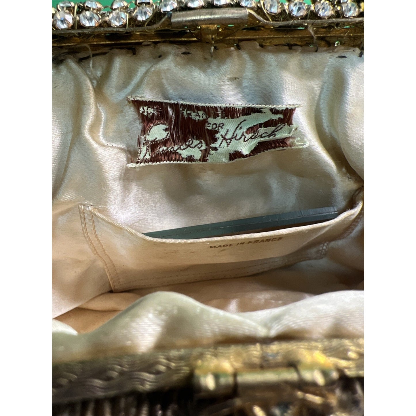 Frances Hirsch France Gold Brocade & Rhinestone Clutch Purse With Matching Belt