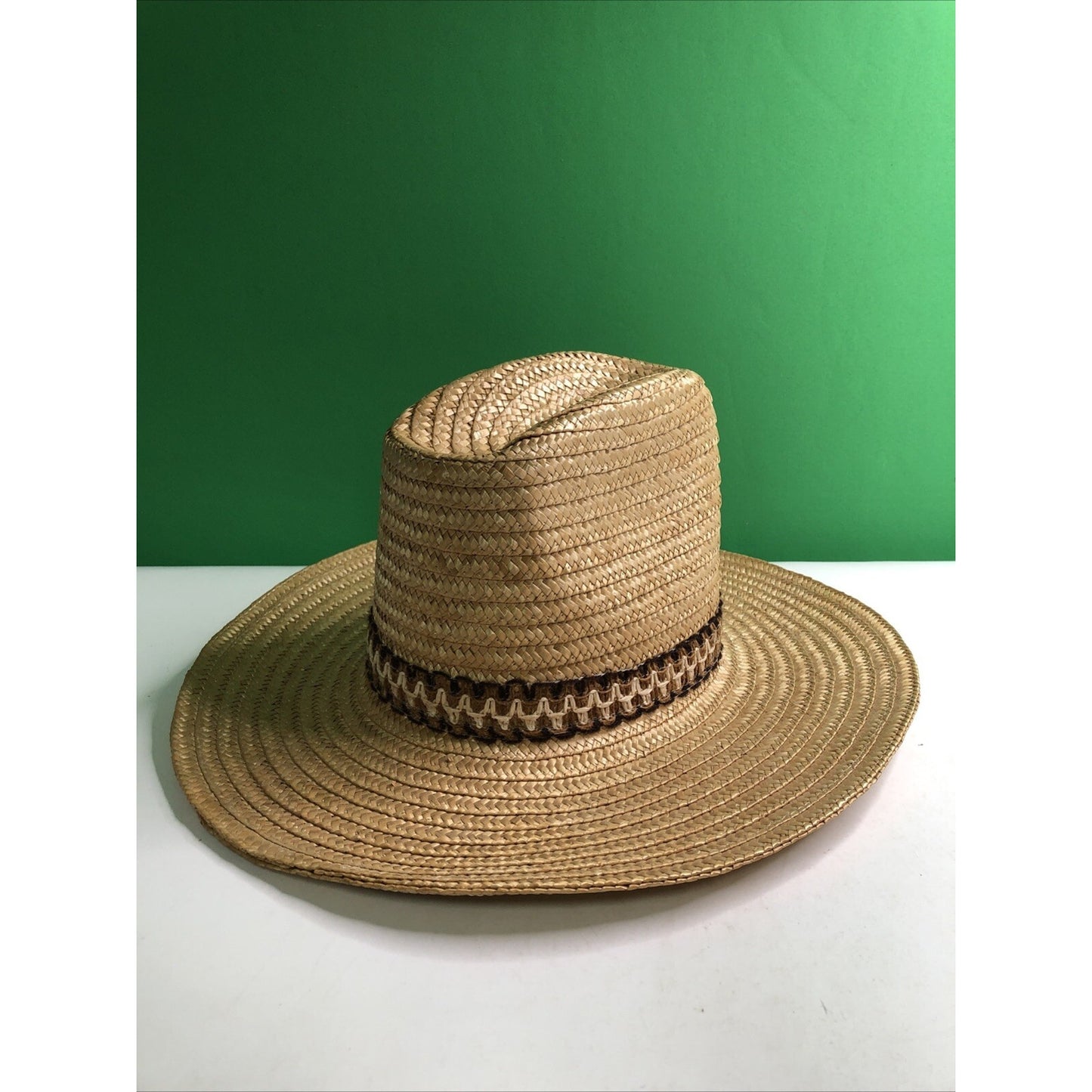 Vtg Stomper Western Style Cowboy Cowgirl Hat Straw Tan Rodeo Farm Made in Italy