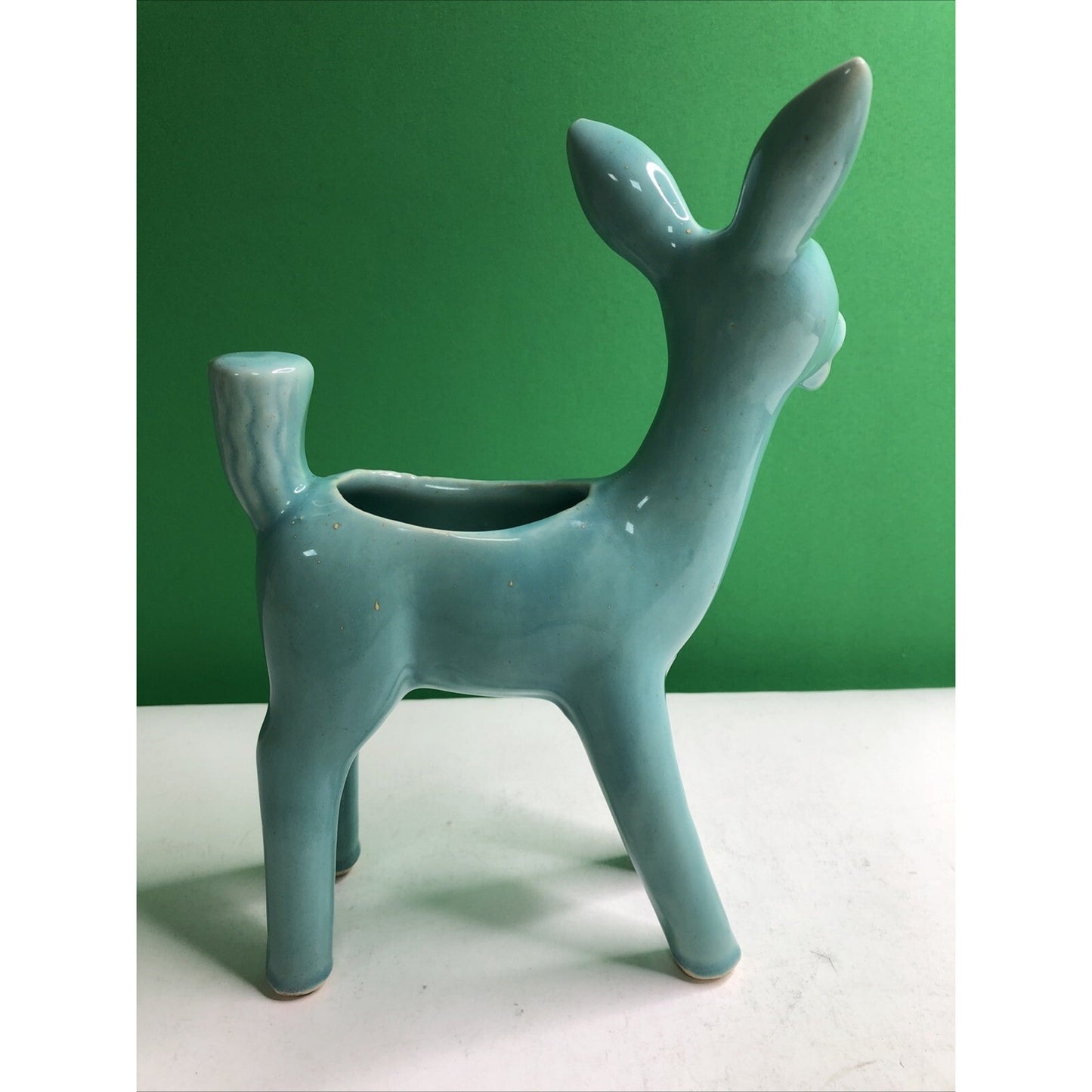 Vintage California Pottery Standing Deer Doe Fawn Planter Blue Green 9”x 6”