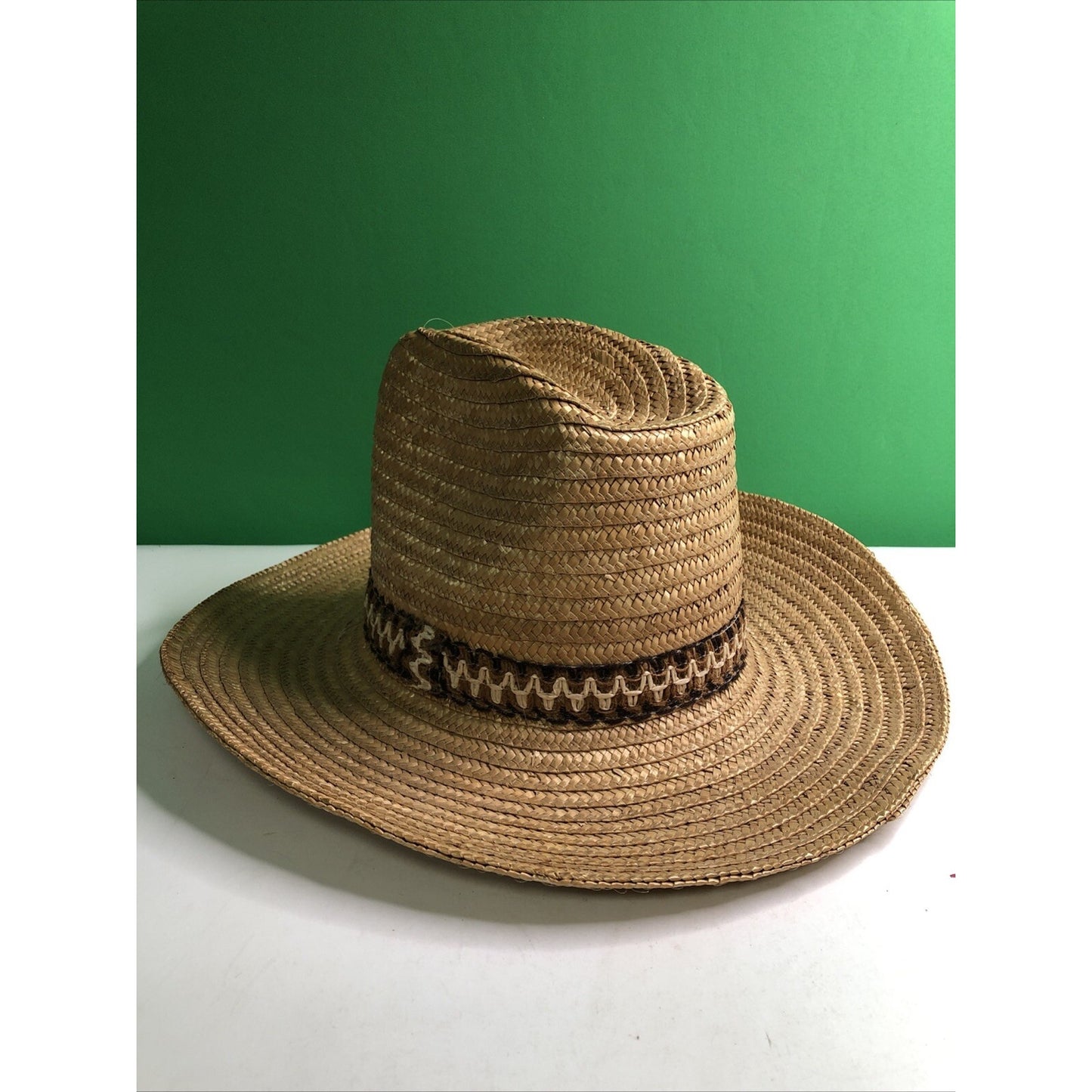 Vtg Stomper Western Style Cowboy Cowgirl Hat Straw Tan Rodeo Farm Made in Italy
