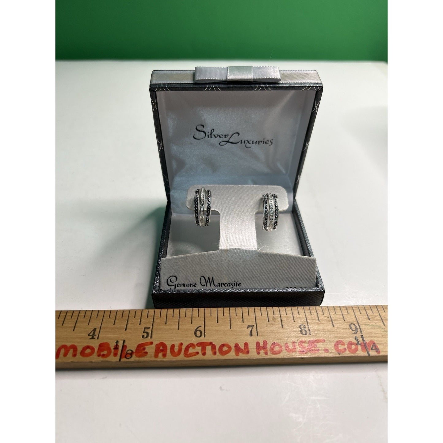Silver Luxuries Silver Plated Hoop Earrings Genuine Marcasite New In Box