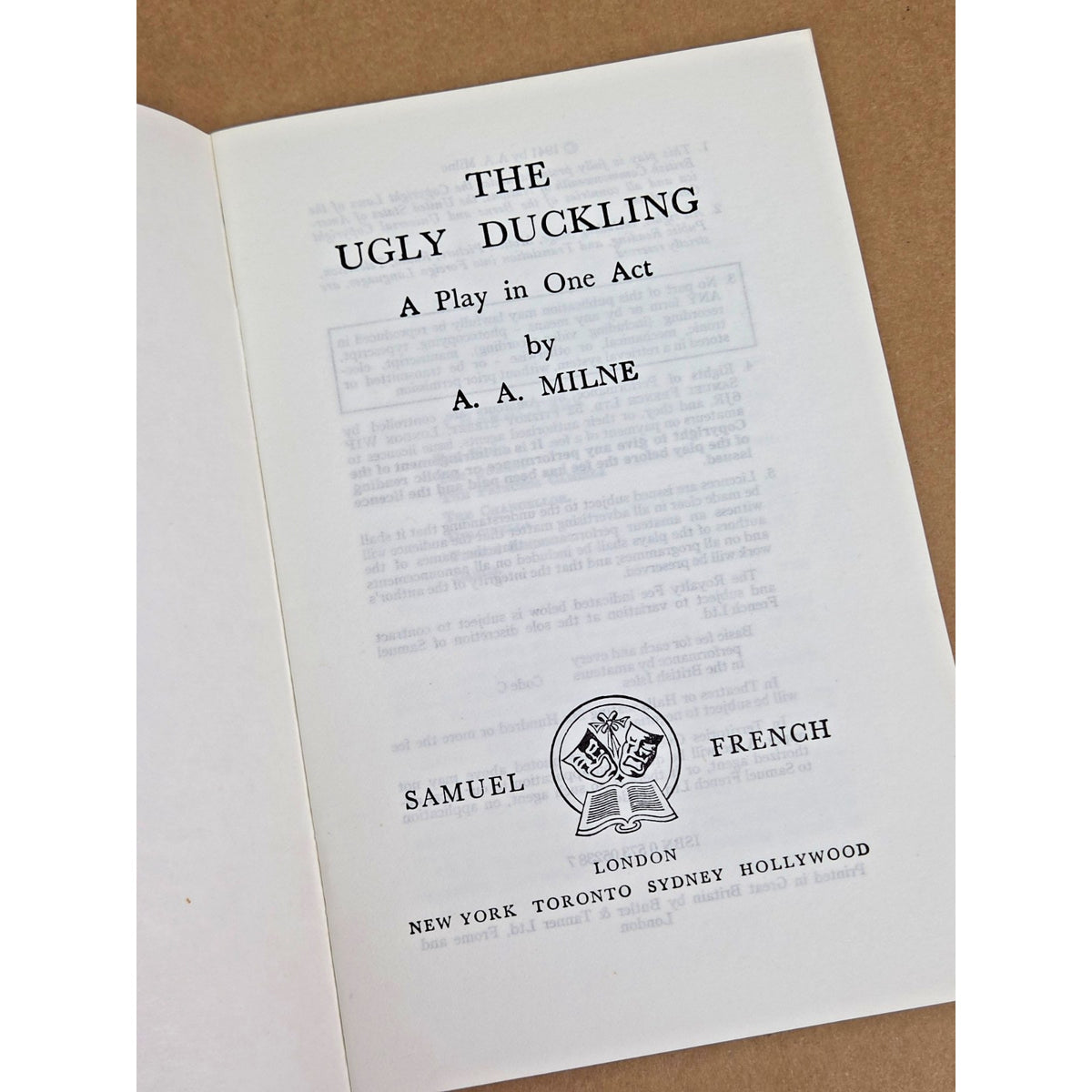 Vintage A.A. Milne "The Ugly Duckling" Play Script Samuel French Acting Edition