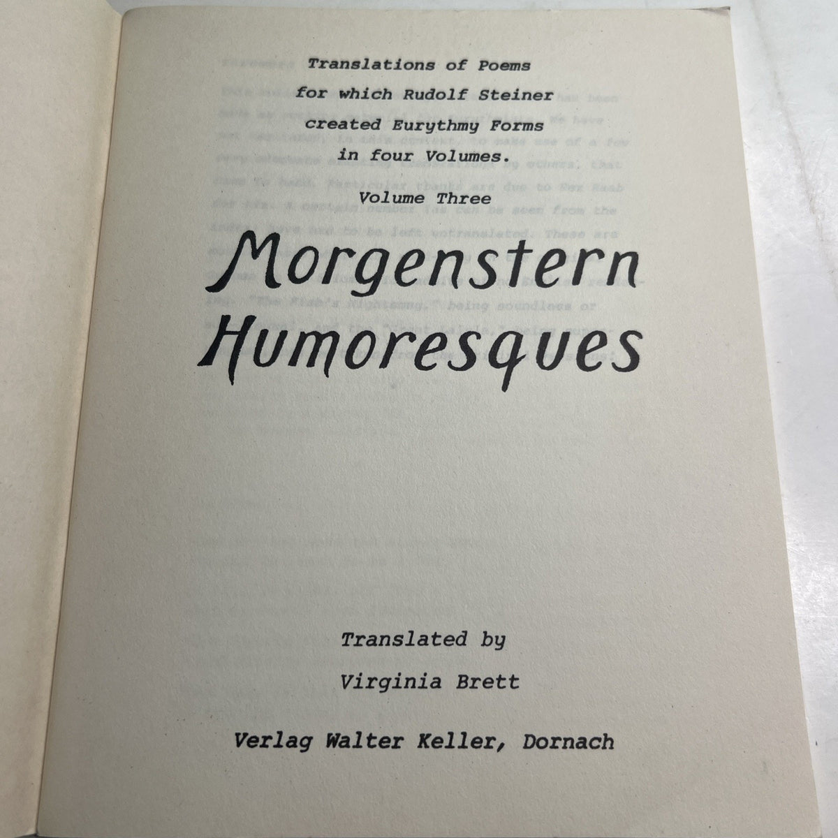 Morgenstern Humoresques Translated by Virginia Brett Eurythmy by Rudolph Steiner