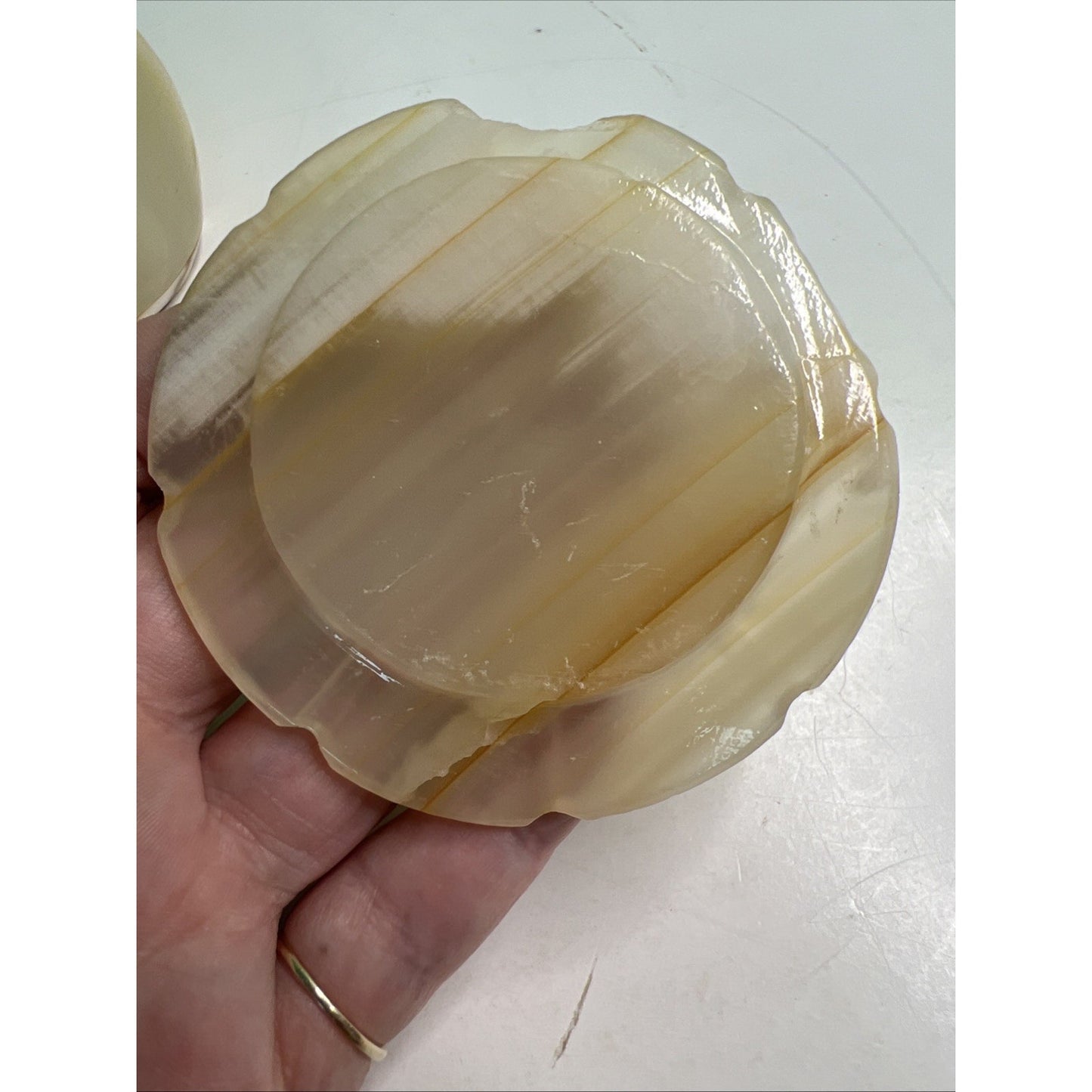 Carved Soapstone Small Box Round Trinket Vanity Natural Stone with Lid