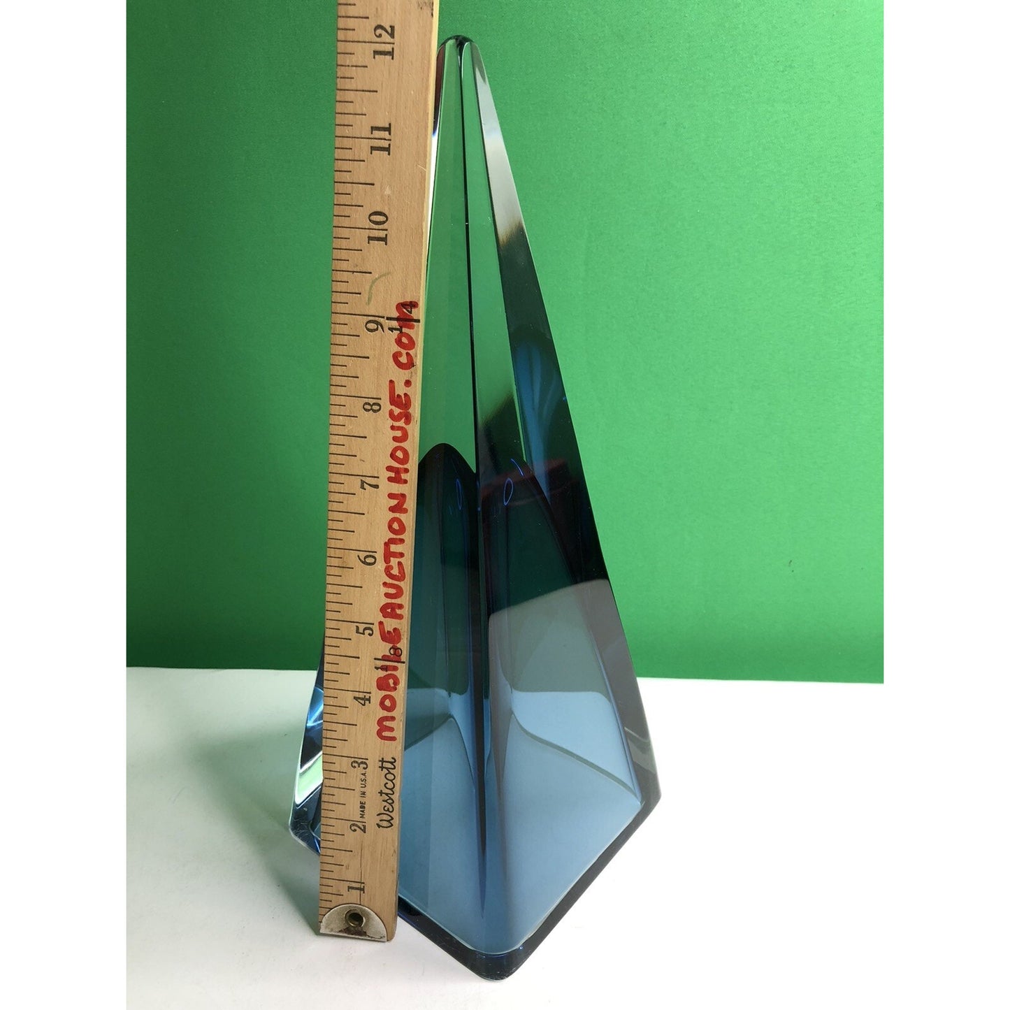 Vintage Cobalt Blue & Clear Crystal Pyramid Glass Triangle 12” High