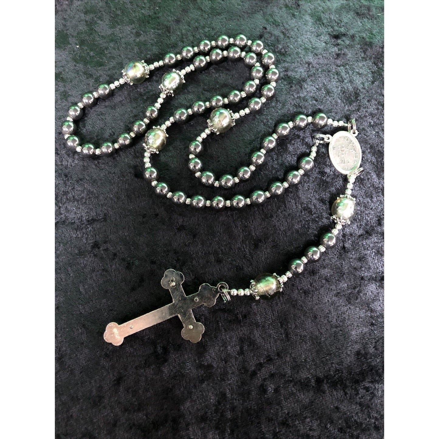 Italian Hematite Beads St. Joseph Rosary Cross