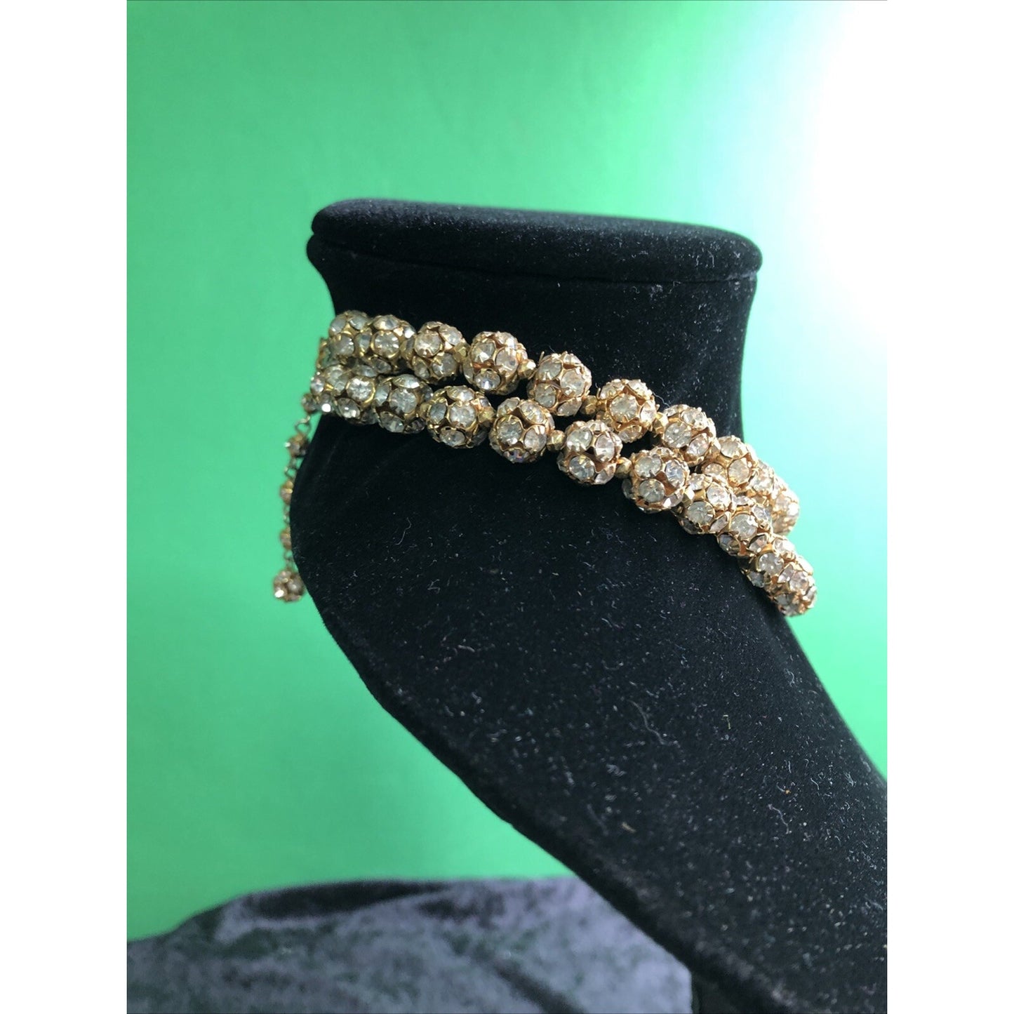 VTG Double Strand Elegant Choker Necklace Goldtone Rhinestones 16” Adjustable