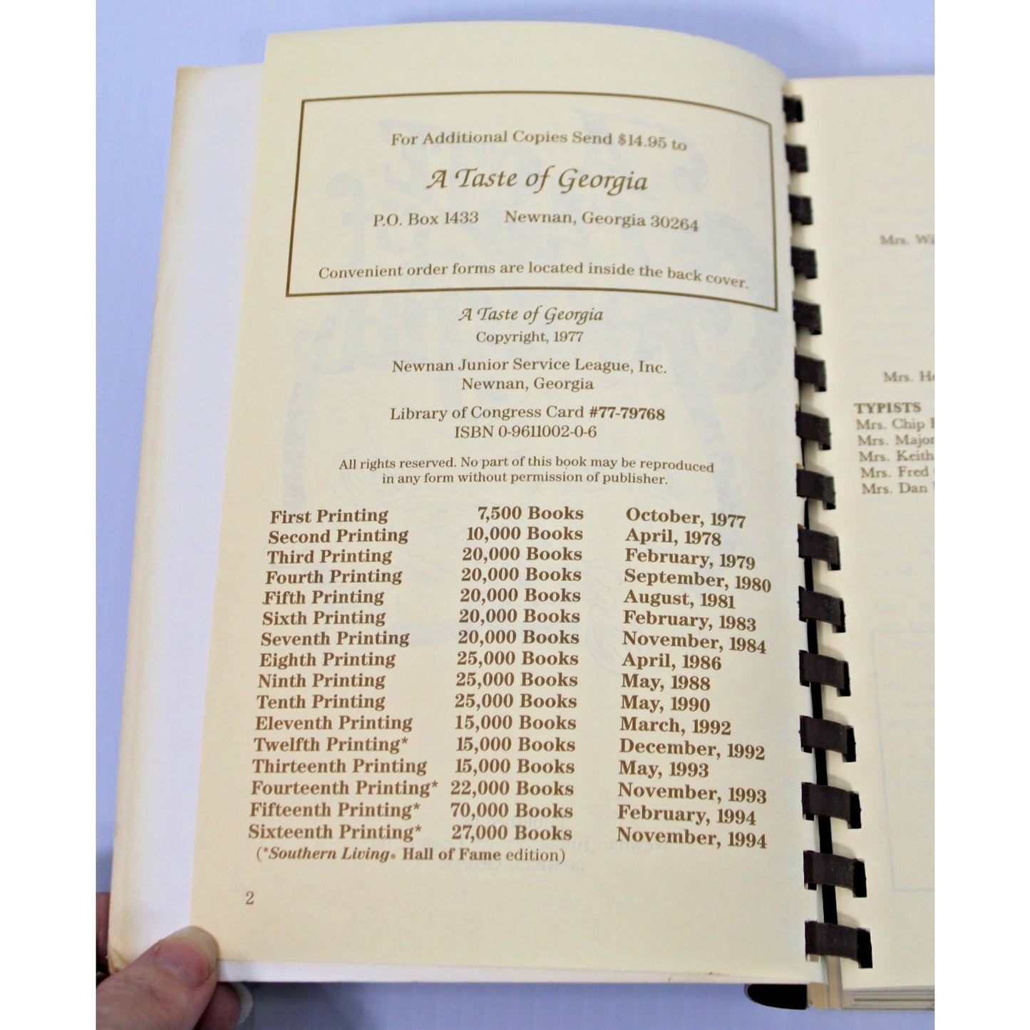 A Taste of Georgia Cookbook, Newnan Georgia Junior Service League, 1977