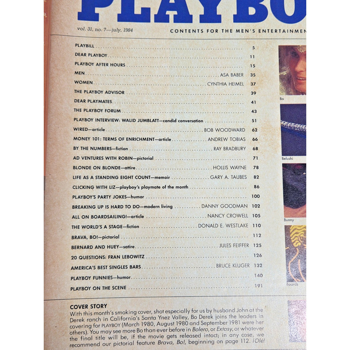 Vintage Playboy July 1984 Bo Derek- John Belushi Bob Woodward Ray Bradbury
